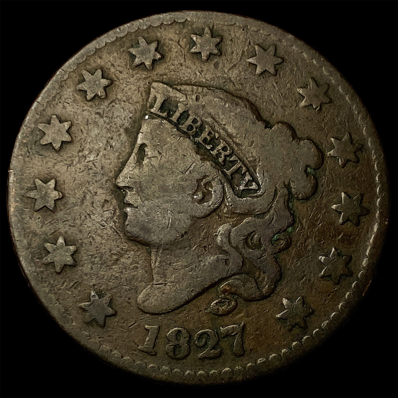 1827 Coronet Head Large Cent LIGHTLY CIRCULATED: 1827 Coronet Head Large Cent LIGHTLY CIRCULATED