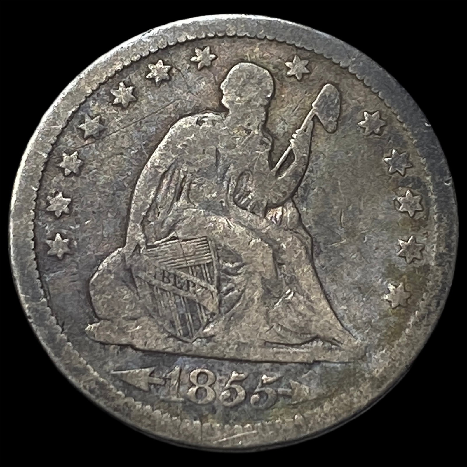 1855 Arrows Seated Liberty Quarter NICELY CIRCULATED: 1855 Arrows Seated Liberty Quarter NICELY CIRCULATED