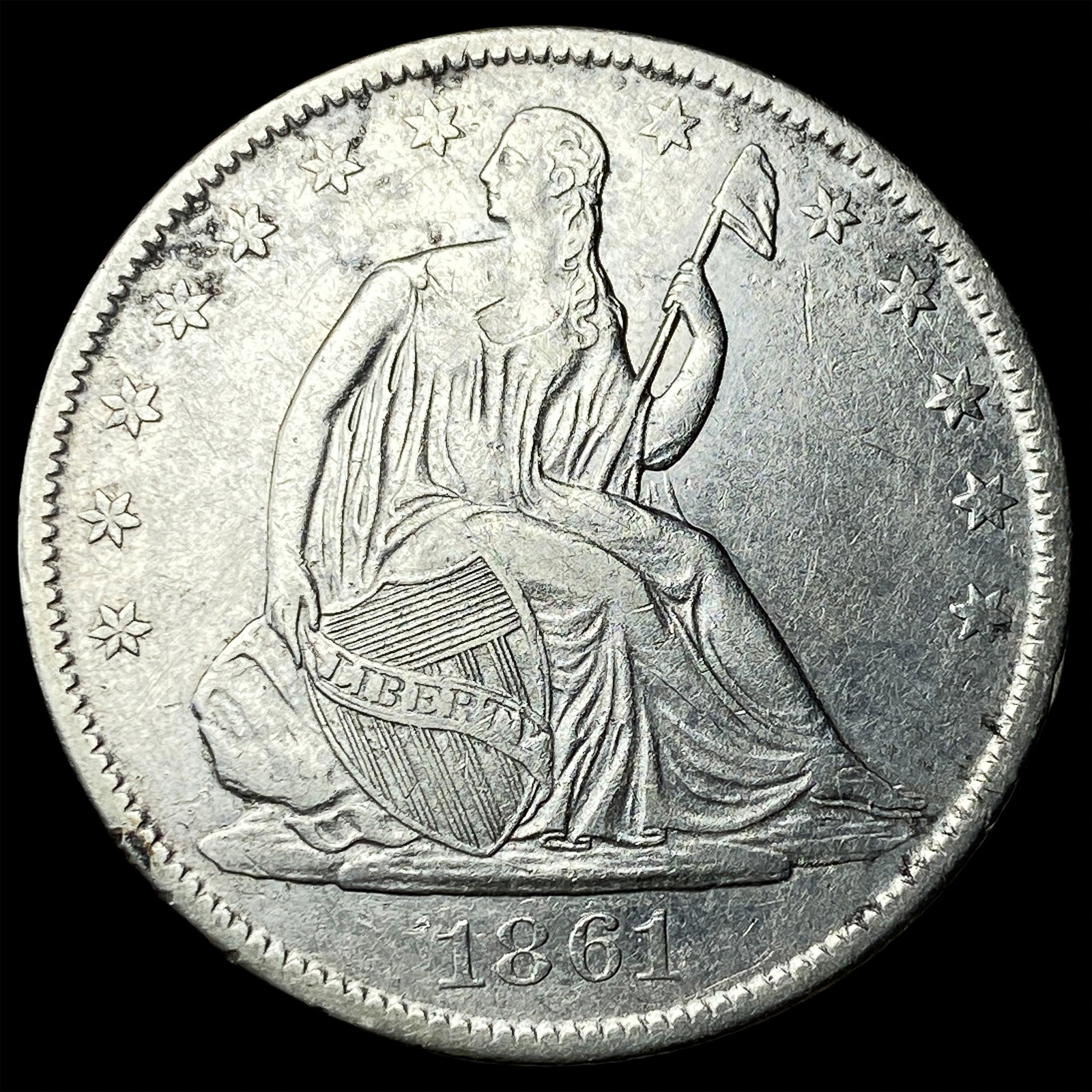 1861-O Silver Seated Liberty Half Dollar CLOSELY UNCIRCULATED: 1861-O Silver Seated Liberty Half Dollar CLOSELY UNCIRCULATED