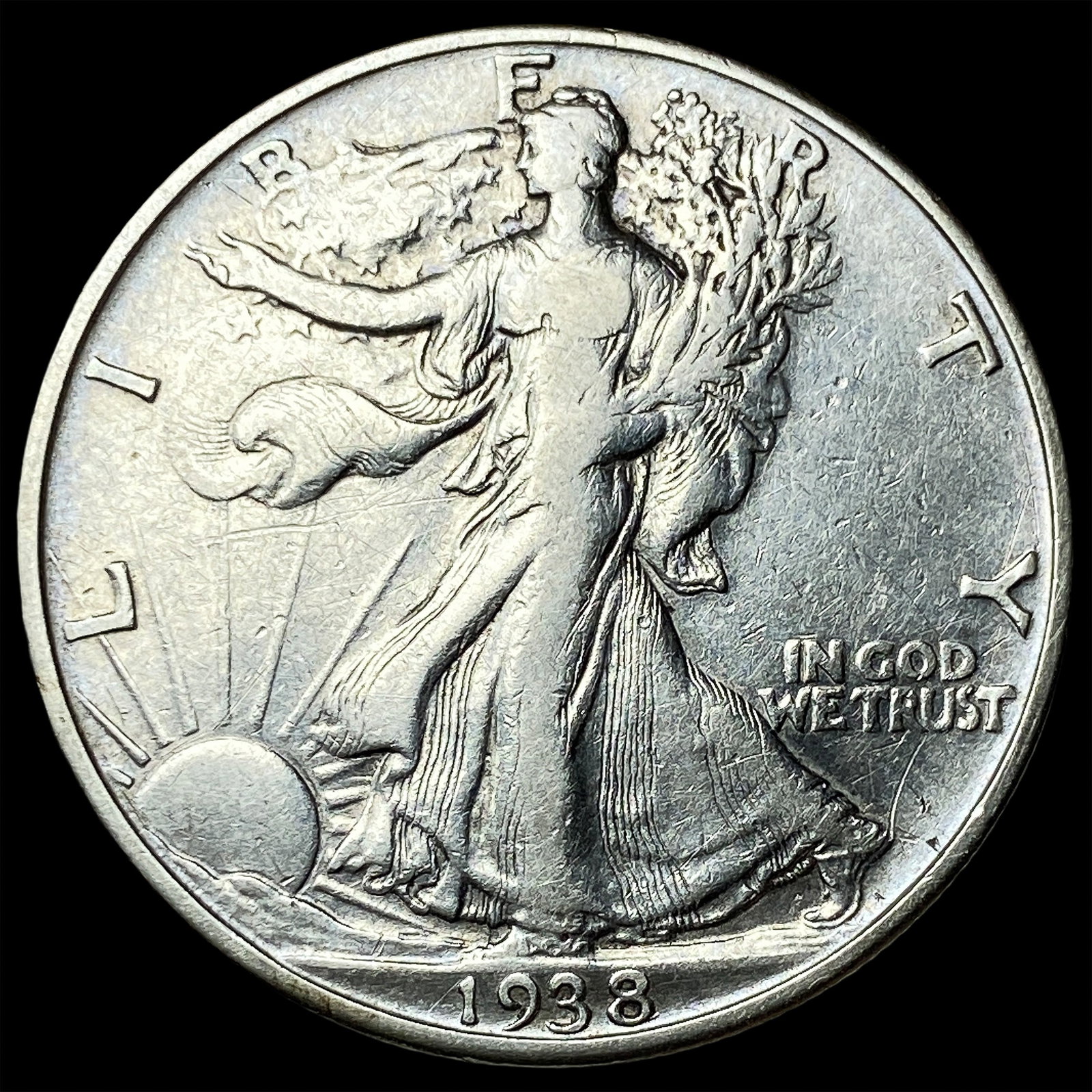 1938-D Silver Walking Liberty Half Dollar CLOSELY UNCIRCULATED: 1938-D Silver Walking Liberty Half Dollar CLOSELY UNCIRCULATED