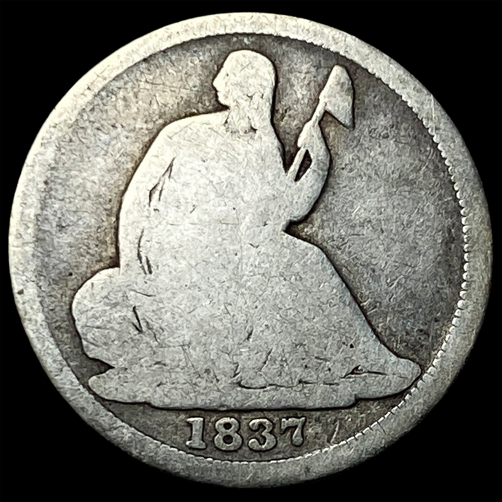 1837 Silver Seated Liberty Dime NICELY CIRCULATED: 1837 Silver Seated Liberty Dime NICELY CIRCULATED