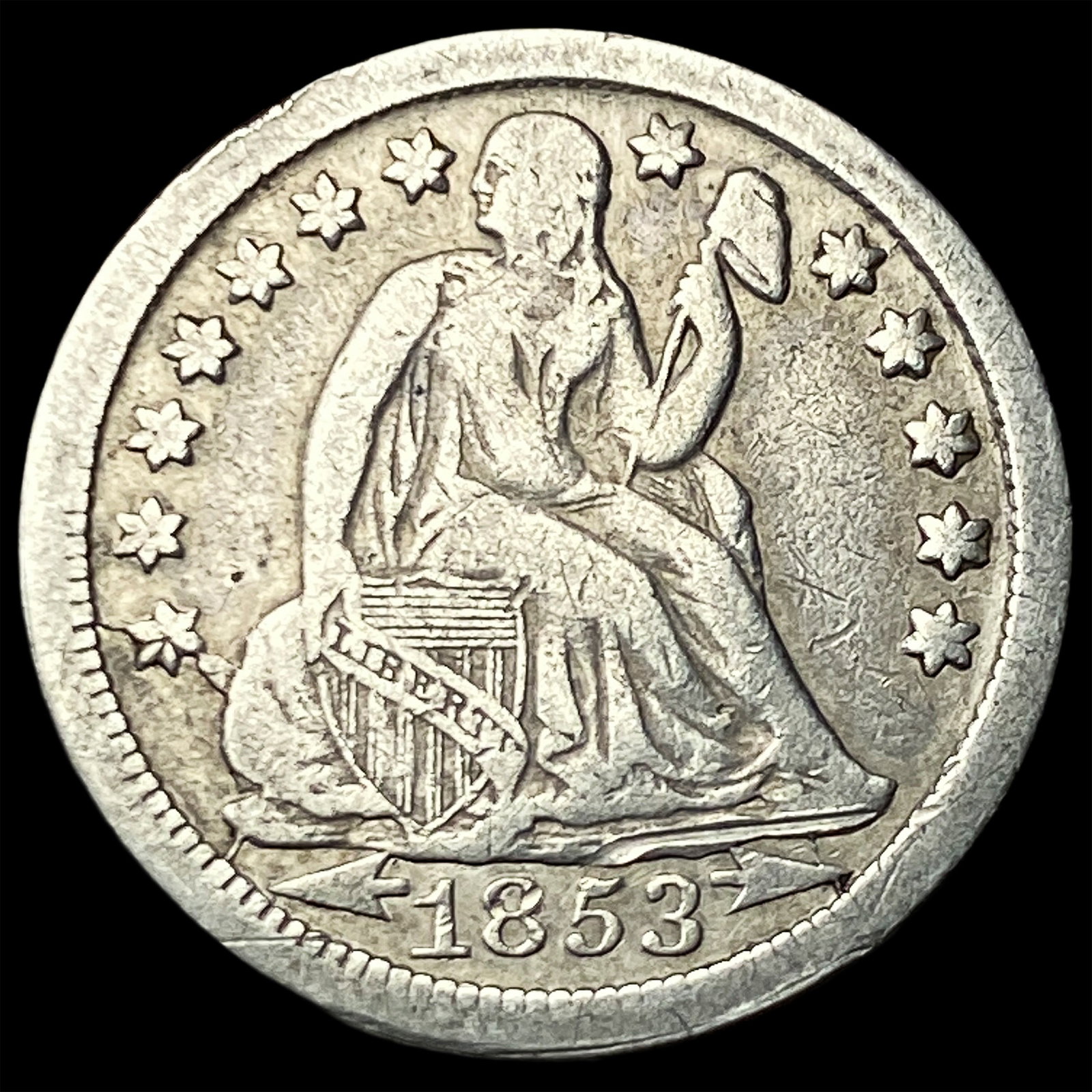 1853-O Arrows Seated Liberty Dime NEARLY UNCIRCULATED: 1853-O Arrows Seated Liberty Dime NEARLY UNCIRCULATED