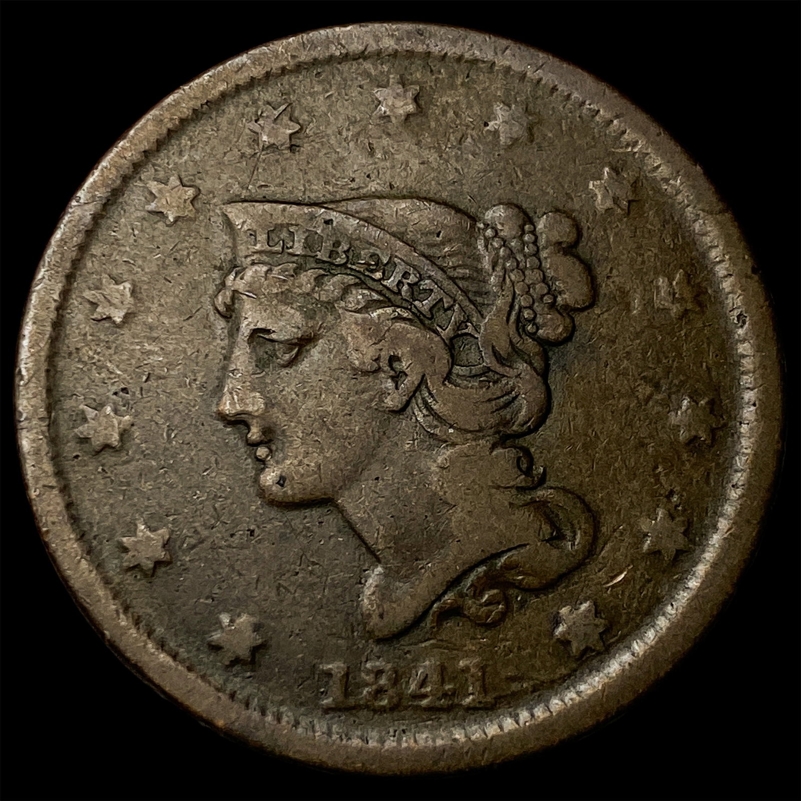 1841 Braided Hair Large Cent LIGHTLY CIRCULATED (1 of 2)