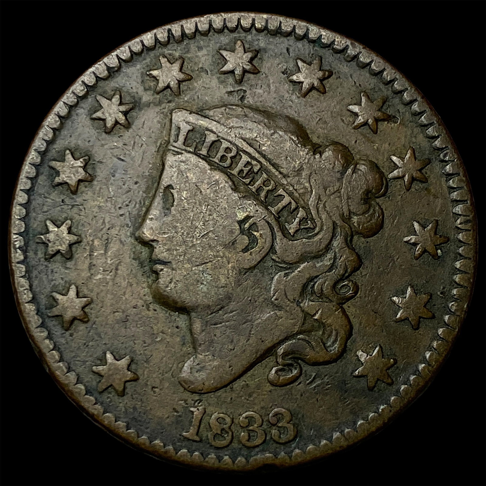1833 Coronet Head Large Cent LIGHTLY CIRCULATED: 1833 Coronet Head Large Cent LIGHTLY CIRCULATED