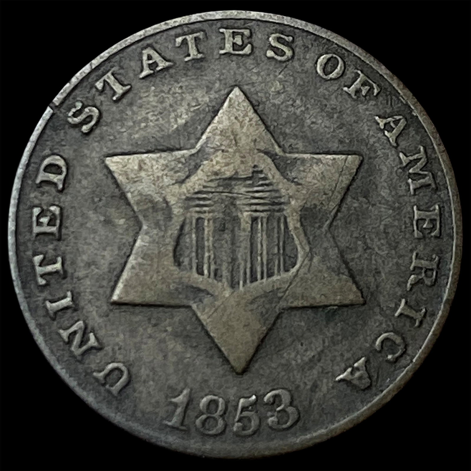 1853 Silver Three-Cent Piece LIGHTLY CIRCULATED: 1853 Silver Three-Cent Piece LIGHTLY CIRCULATED