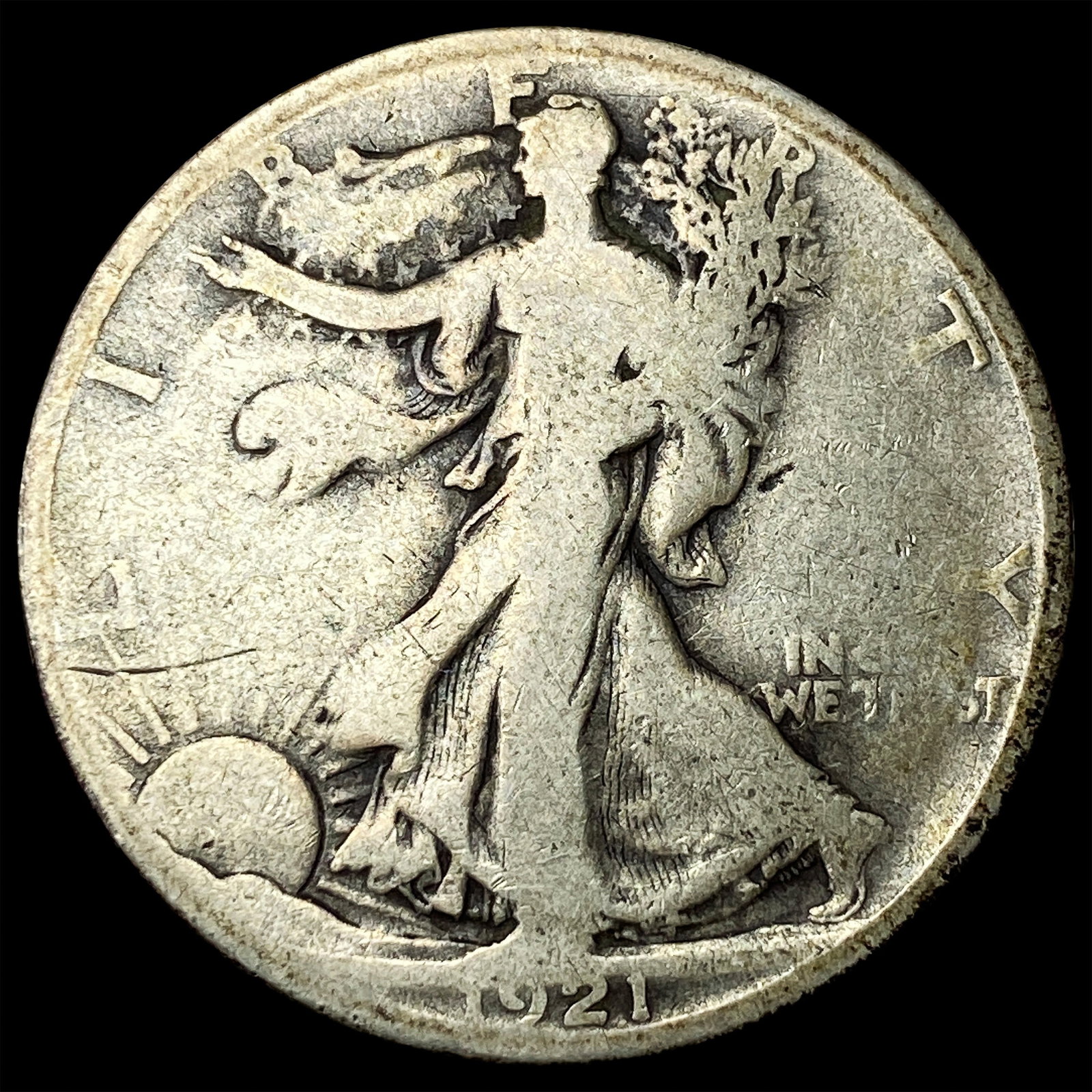 1921-S Silver Walking Liberty Half Dollar NICELY CIRCULATED: 1921-S Silver Walking Liberty Half Dollar NICELY CIRCULATED