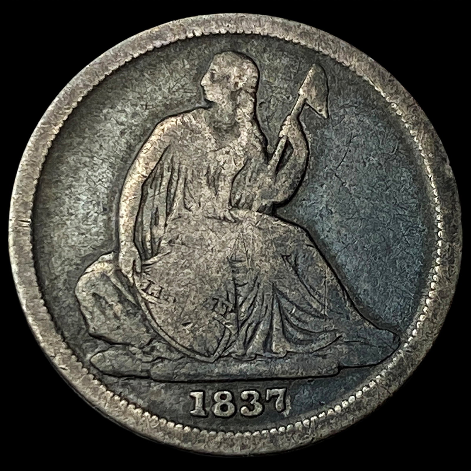 1837 Silver Seated Liberty Dime LIGHTLY CIRCULATED: 1837 Silver Seated Liberty Dime LIGHTLY CIRCULATED