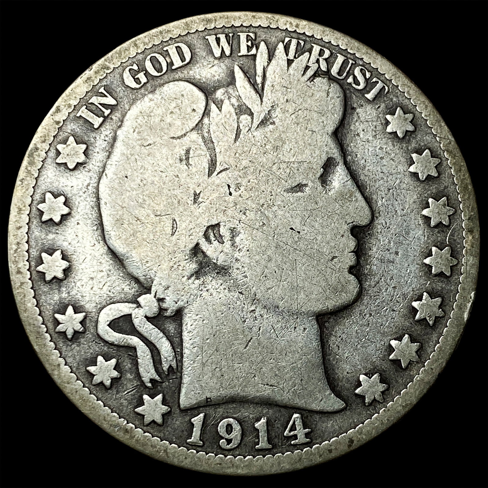 1914-S Silver Barber Half Dollar NICELY CIRCULATED: 1914-S Silver Barber Half Dollar NICELY CIRCULATED