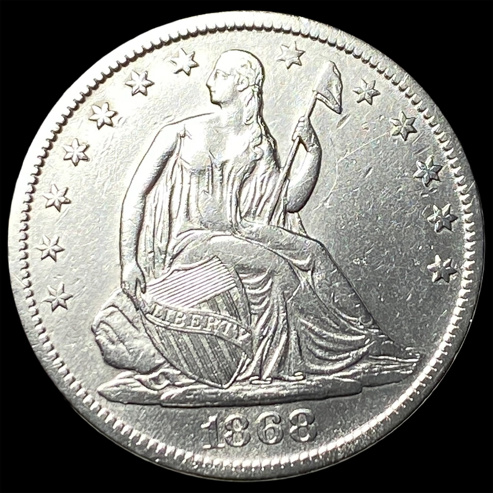 1868-S Silver Seated Liberty Half Dollar NEARLY UNCIRCULATED: 1868-S Silver Seated Liberty Half Dollar NEARLY UNCIRCULATED