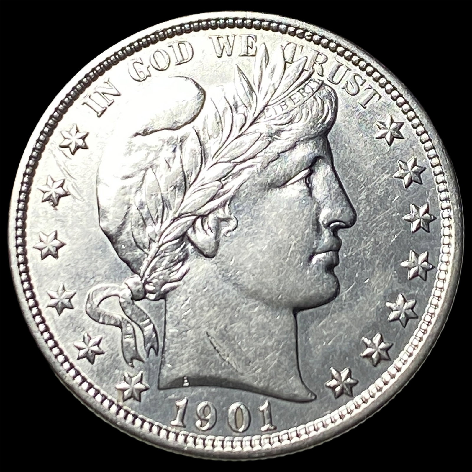 1901 Silver Barber Half Dollar CLOSELY UNCIRCULATED: 1901 Silver Barber Half Dollar CLOSELY UNCIRCULATED