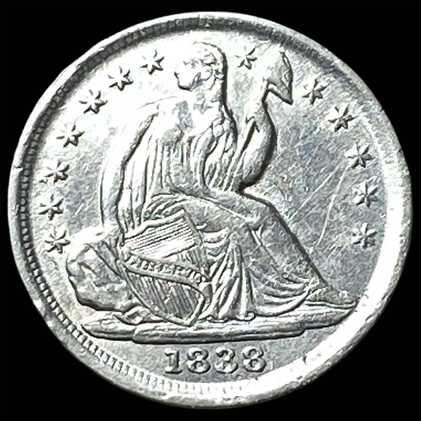 1838 Seated Liberty Half Dime CHOICE AU: 1838 Seated Liberty Half Dime CHOICE AU