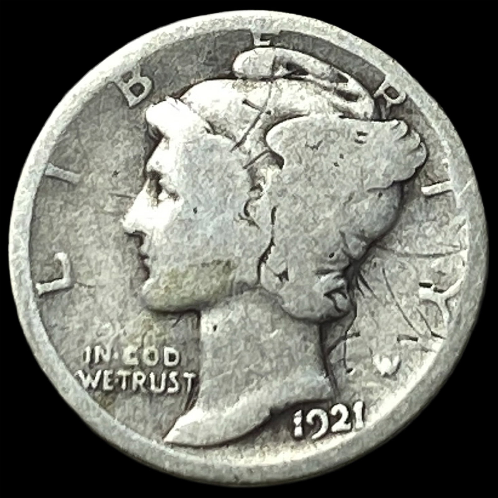 1921 Silver Mercury Dime LIGHTLY CIRCULATED: 1921 Silver Mercury Dime LIGHTLY CIRCULATED