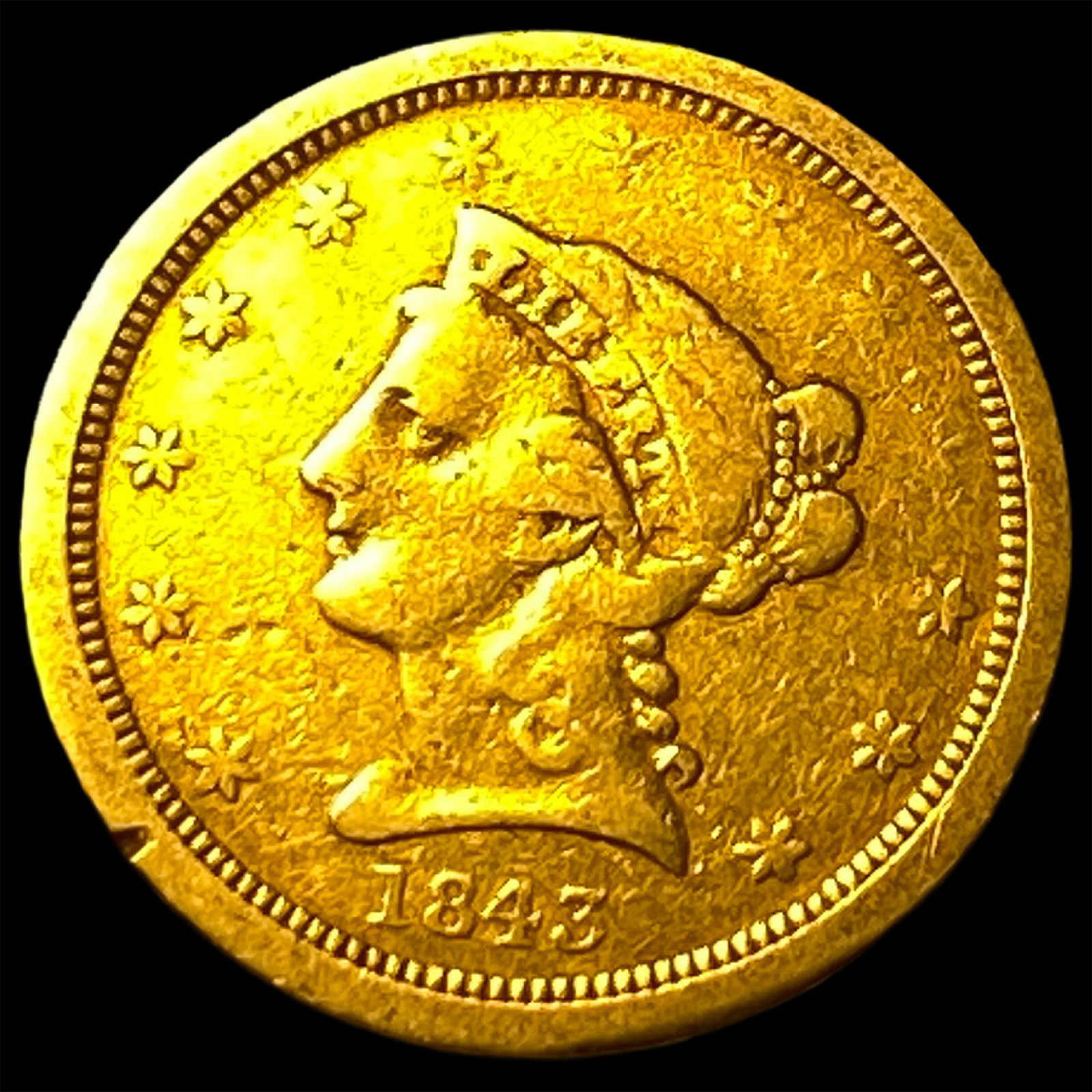 1843-O Gold $2.50 Liberty Head Quarter Eagle LIGHTLY CIRCULATED: 1843-O Gold $2.50 Liberty Head Quarter Eagle LIGHTLY CIRCULATED