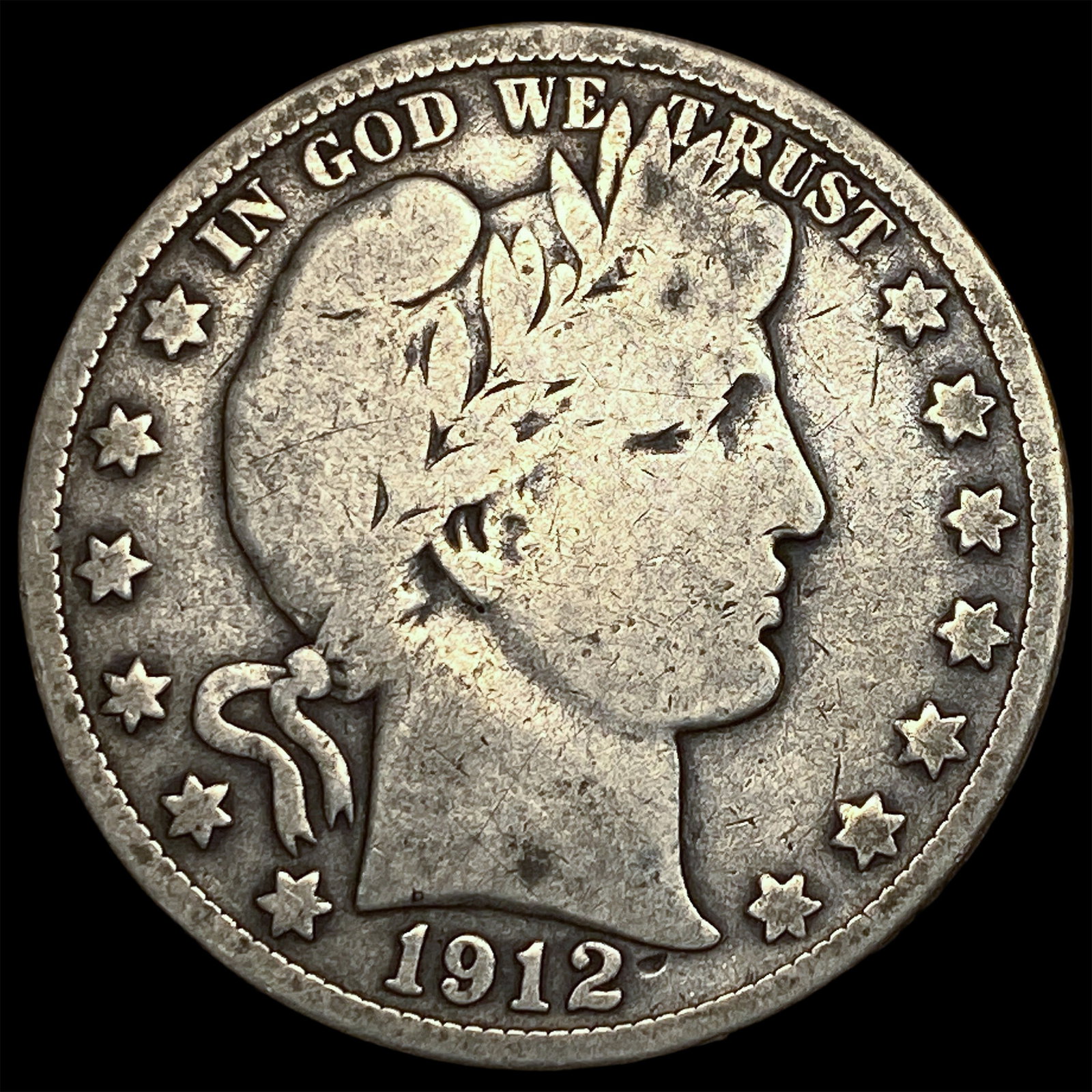 1912-D Silver Barber Half Dollar LIGHTLY CIRCULATED: 1912-D Silver Barber Half Dollar LIGHTLY CIRCULATED