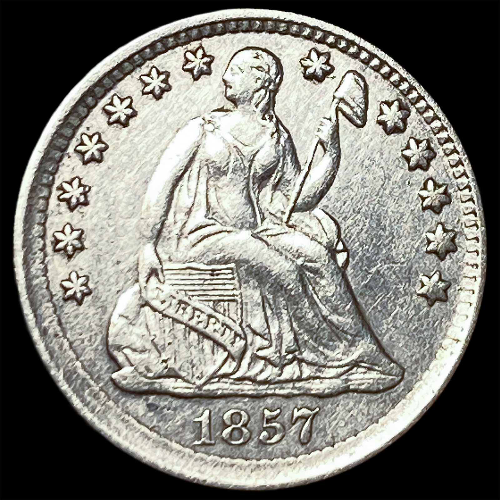 1857 Seated Liberty Silver Half Dime CLOSELY UNCIRCULATED: 1857 Seated Liberty Silver Half Dime CLOSELY UNCIRCULATED