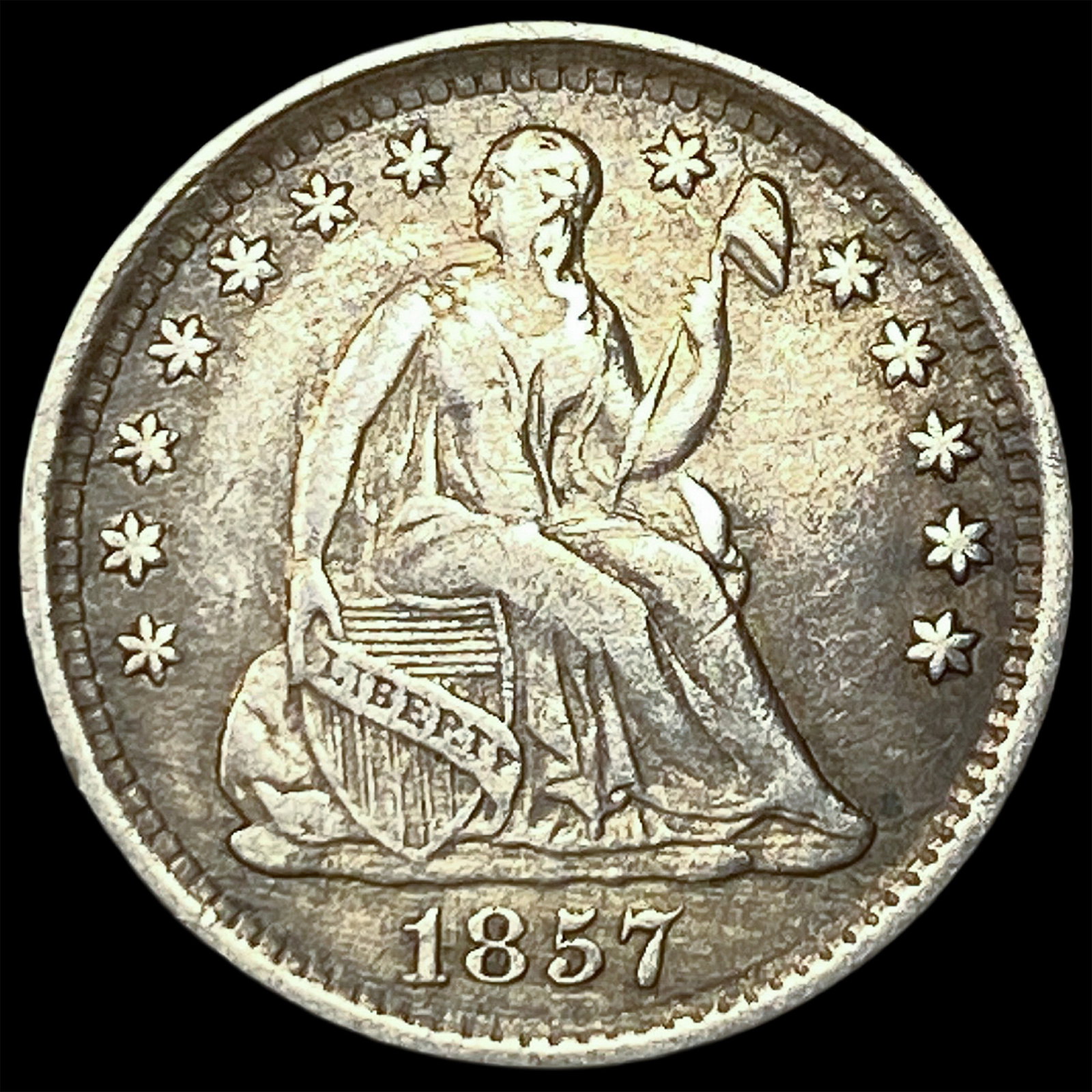 1857 Silver Seated Liberty Half Dime NEARLY UNCIRCULATED: 1857 Silver Seated Liberty Half Dime NEARLY UNCIRCULATED