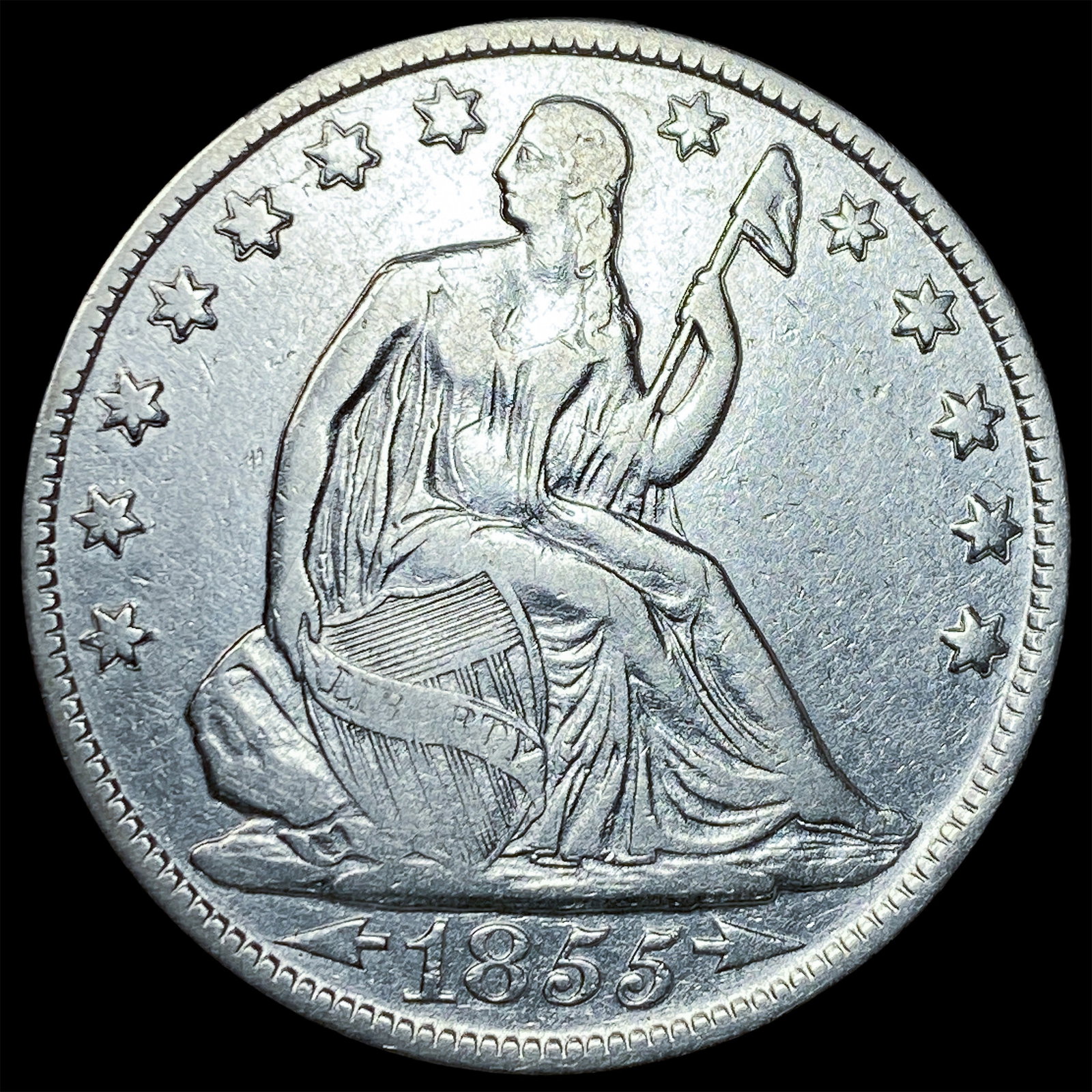 1855-O Arrows Seated Liberty Silver Half Dollar LIGHTLY CIRCULATED: 1855-O Arrows Seated Liberty Silver Half Dollar LIGHTLY CIRCULATED
