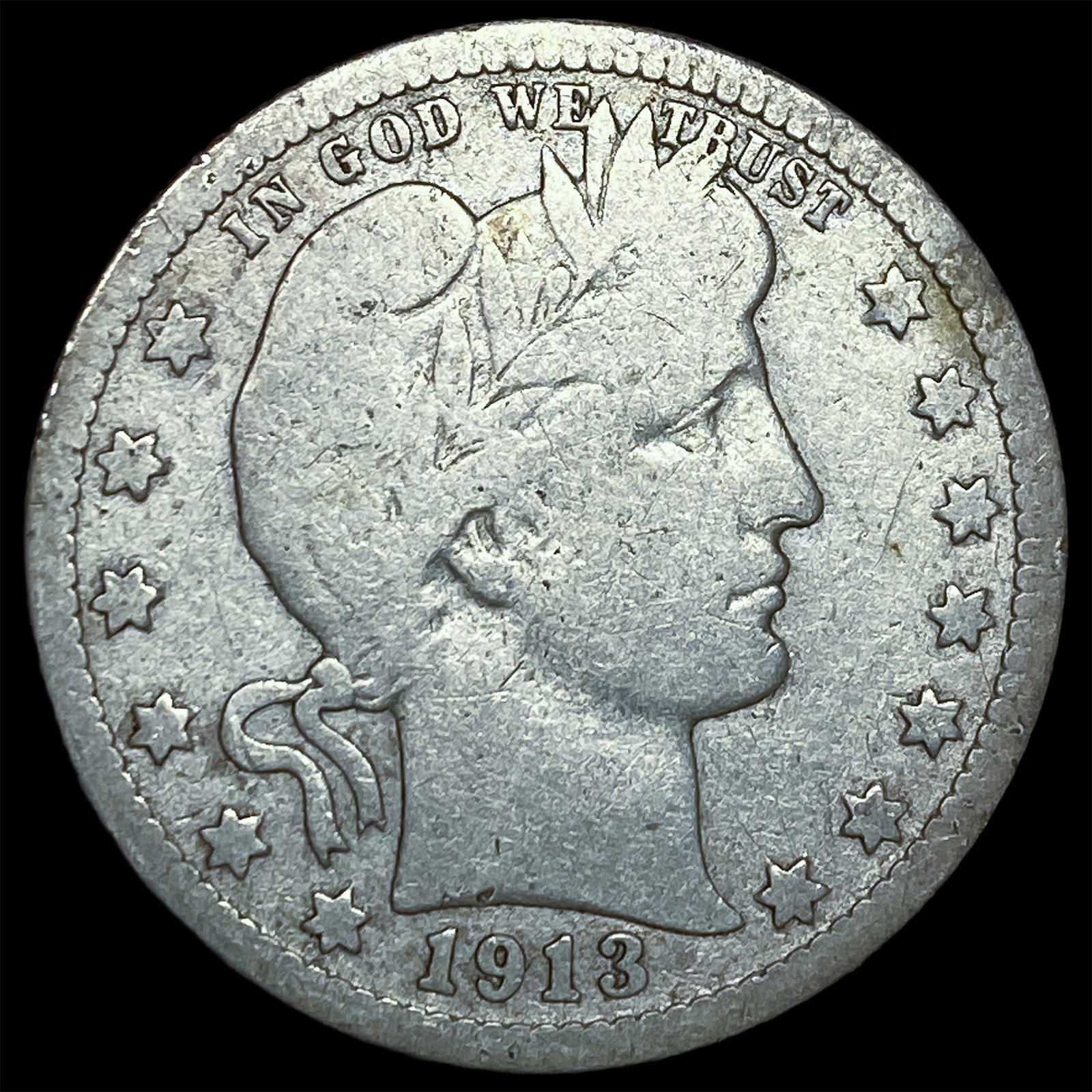 1913 Silver Barber Quarter NICELY CIRCULATED: 1913 Silver Barber Quarter NICELY CIRCULATED