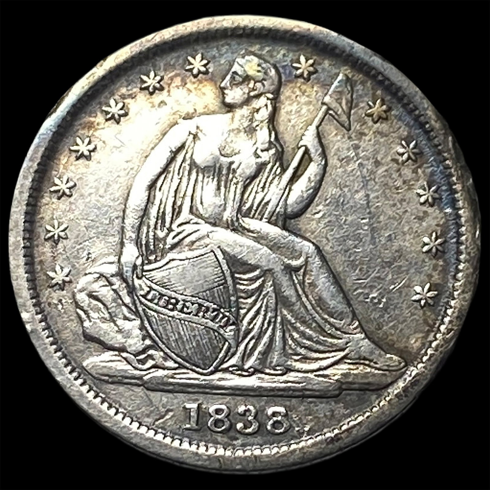 1838 Silver Seated Liberty Dime CHOICE AU: 1838 Silver Seated Liberty Dime CHOICE AU
