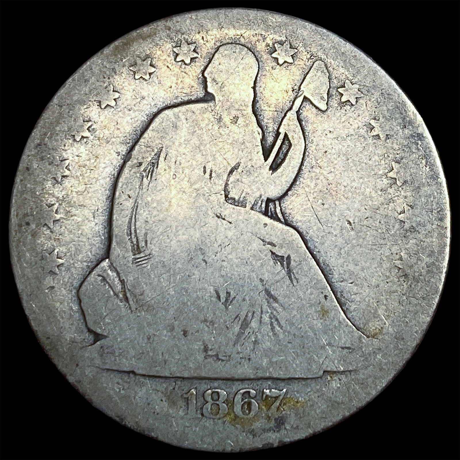 1867-S Silver Seated Liberty Half Dollar NICELY CIRCULATED: 1867-S Silver Seated Liberty Half Dollar NICELY CIRCULATED