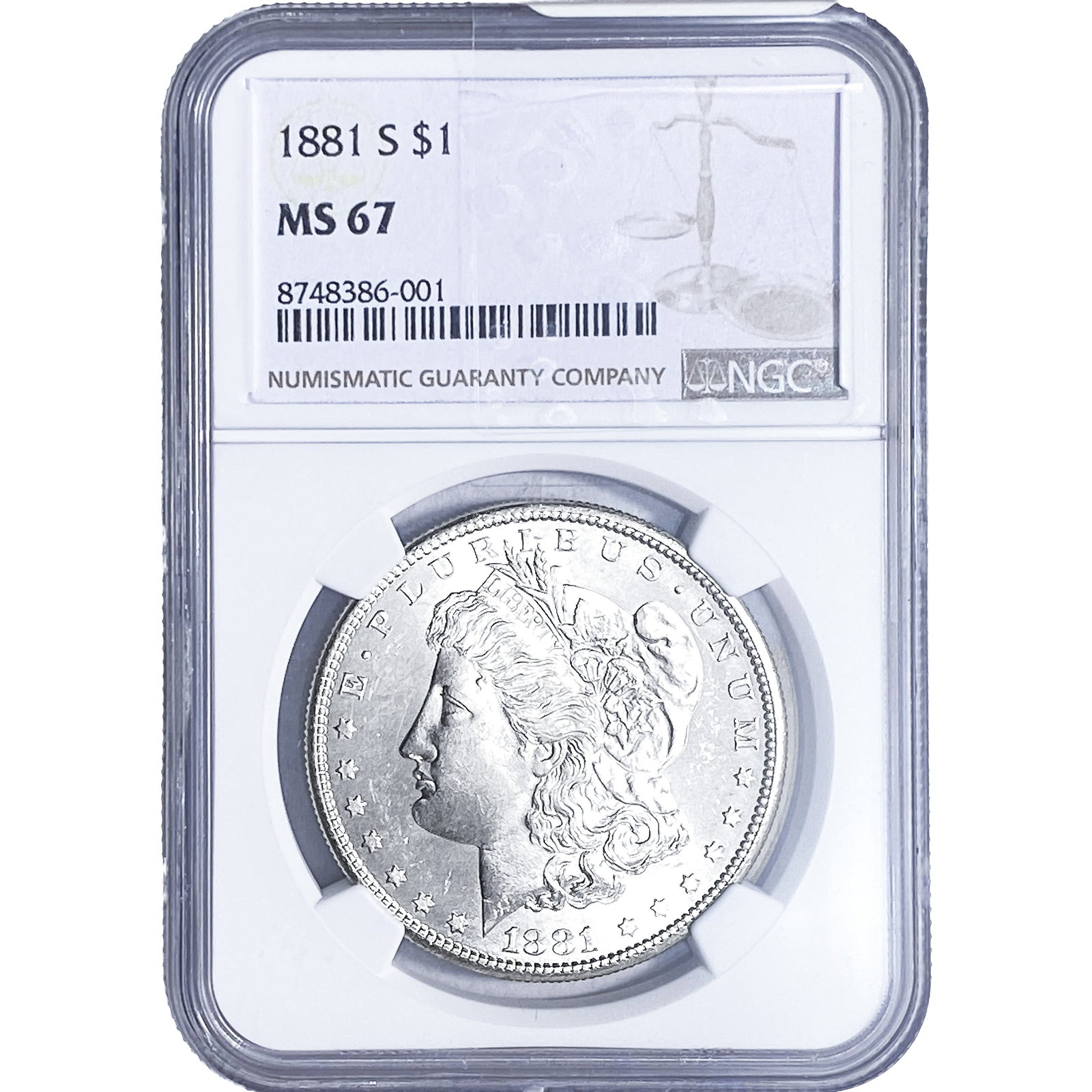 1881-S Morgan Silver Dollar NGC MS67: 1881-S Morgan Silver Dollar NGC MS67