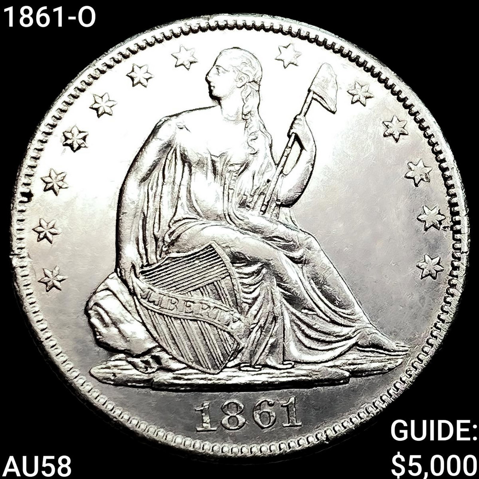 1861-O Seated Liberty Half Dollar CHOICE AU: 1861-O Seated Liberty Half Dollar CHOICE AU
