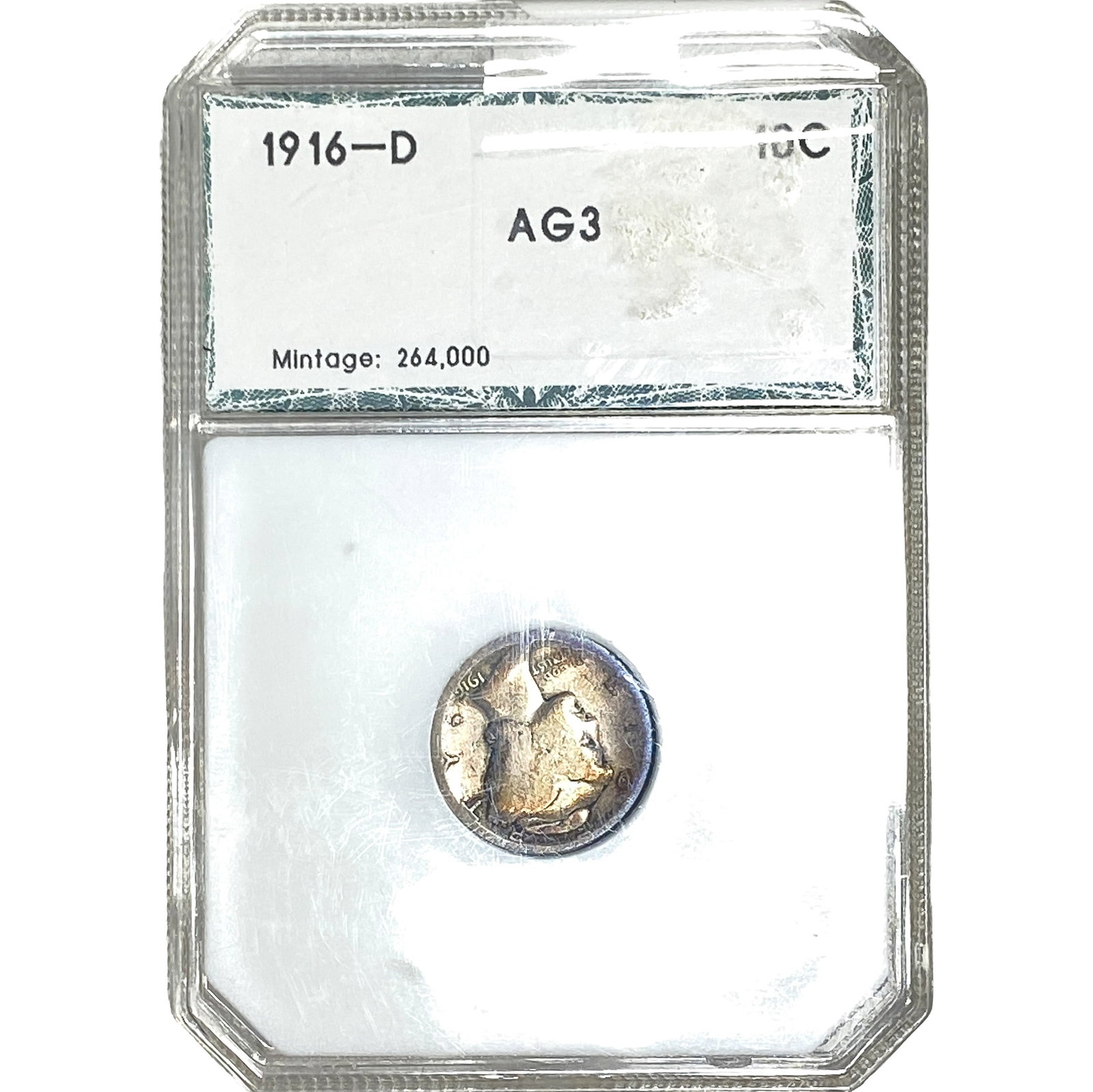 1916-D Mercury Silver Dime PCI AG3: 1916-D Mercury Silver Dime PCI AG3