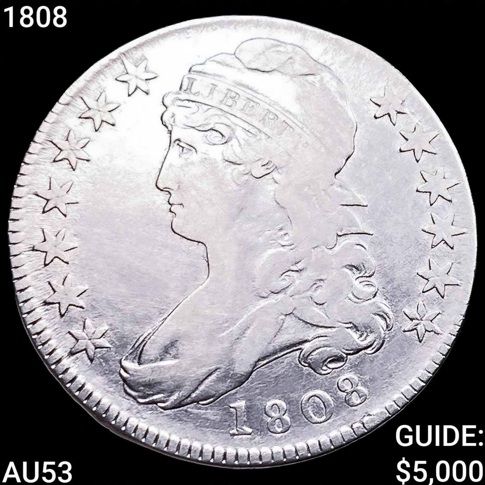 1808 Capped Bust Half Dollar CLOSELY UNCIRCULATED: 1808 Capped Bust Half Dollar CLOSELY UNCIRCULATED