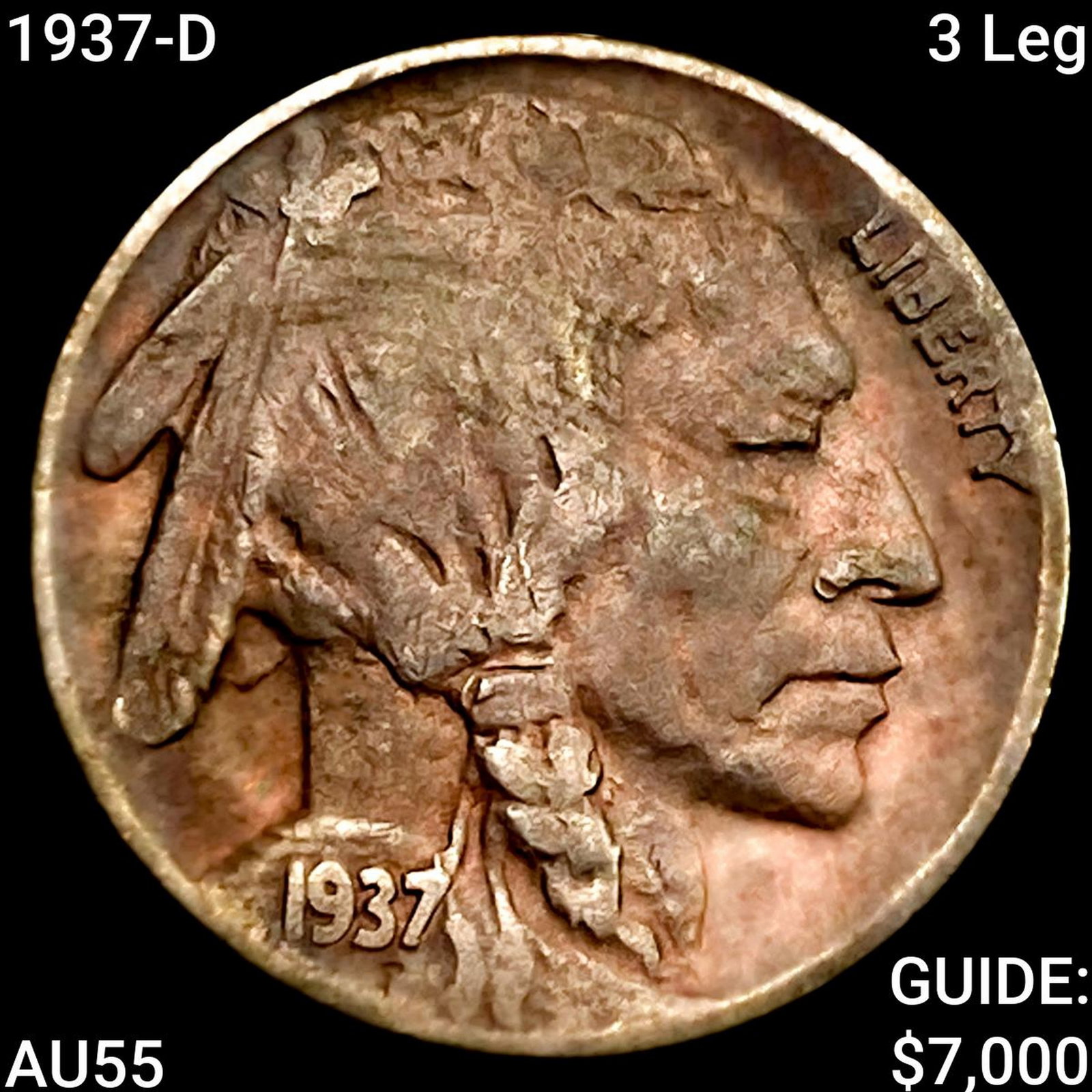 1937-D 3 Leg Buffalo Nickel HIGH GRADE: 1937-D 3 Leg Buffalo Nickel HIGH GRADE
