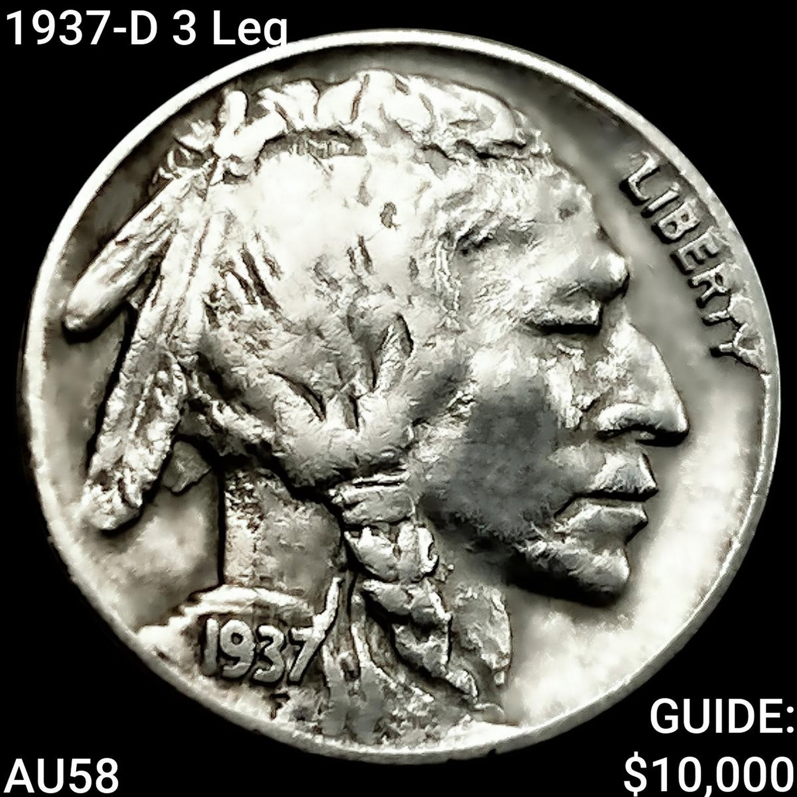 1937-D 3 Leg Buffalo Nickel CHOICE AU: 1937-D 3 Leg Buffalo Nickel CHOICE AU
