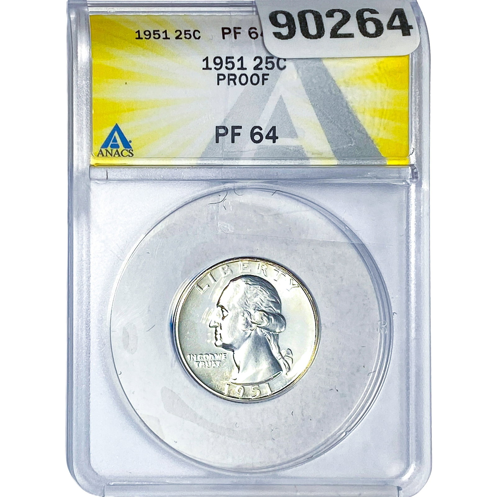 1951 Washington Silver Quarter ANACS PF64 PROOF: 1951 Washington Silver Quarter ANACS PF64 PROOF
