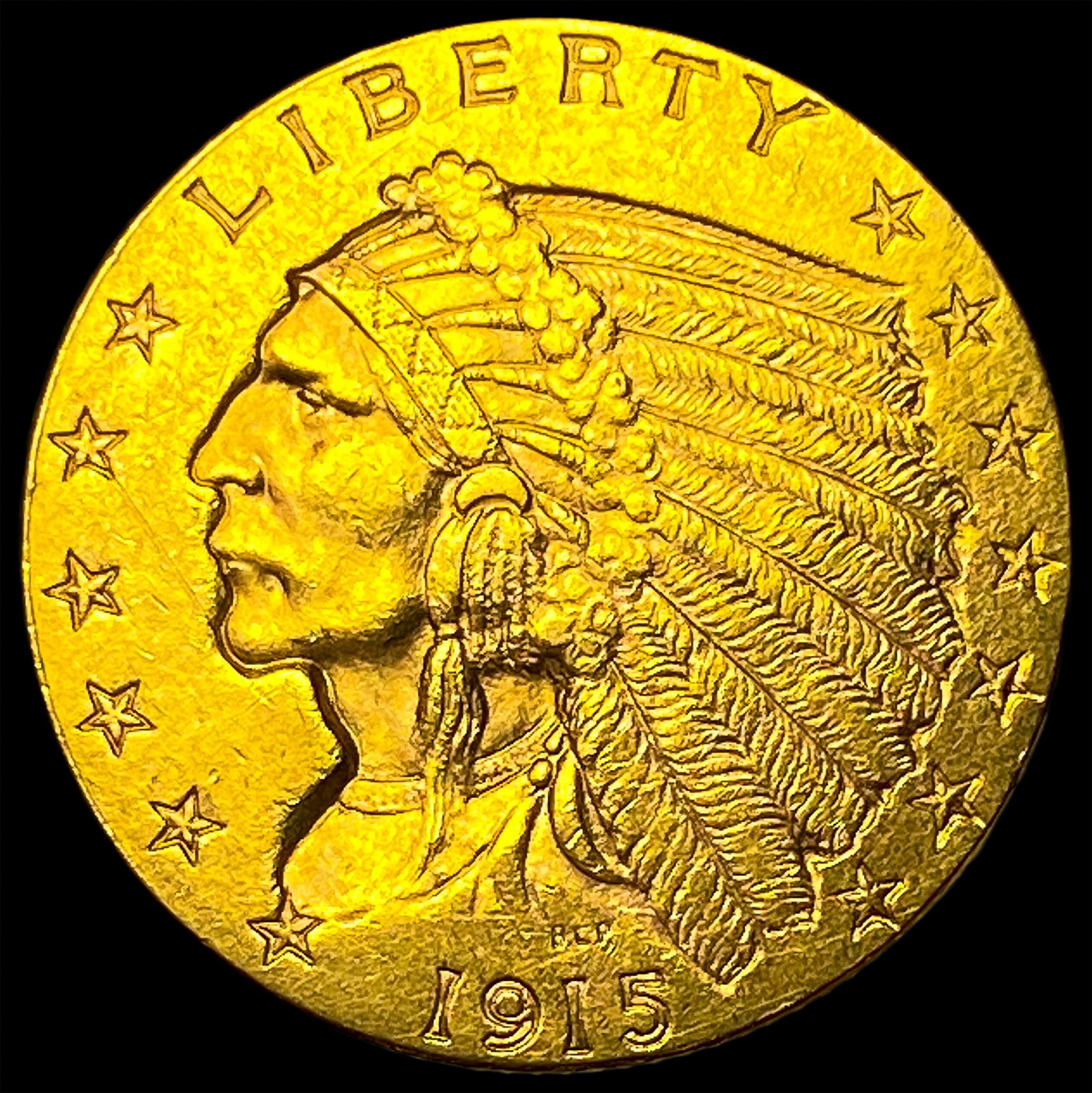 1915 Indian Head Gold $2.50 Quarter Eagle CLOSELY UNCIRCULATED: 1915 Indian Head Gold $2.50 Quarter Eagle CLOSELY UNCIRCULATED