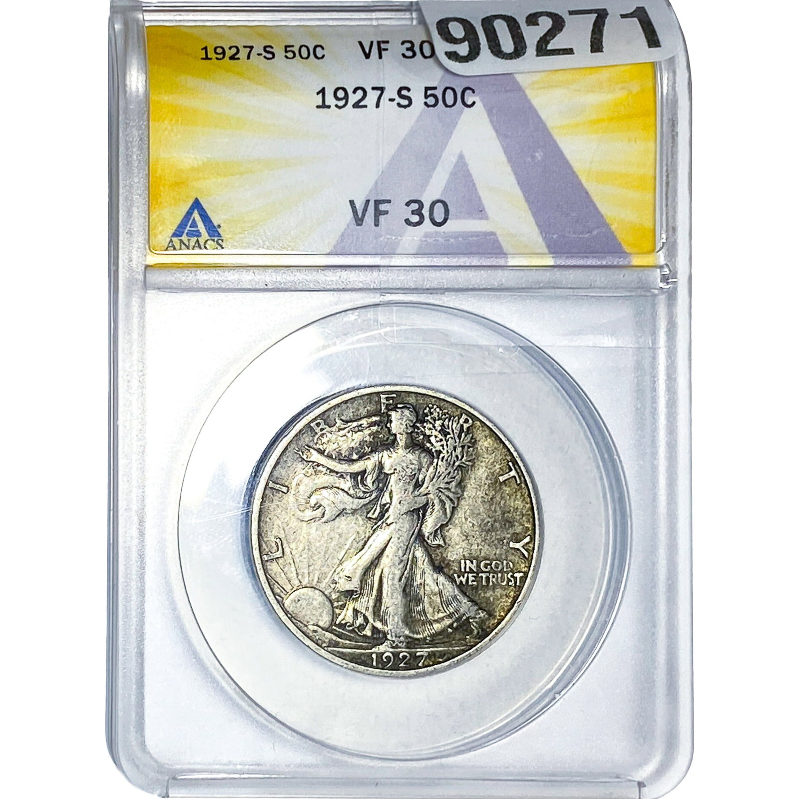 1927-S Walking Liberty Half Dollar ANACS VF30: 1927-S Walking Liberty Half Dollar ANACS VF30