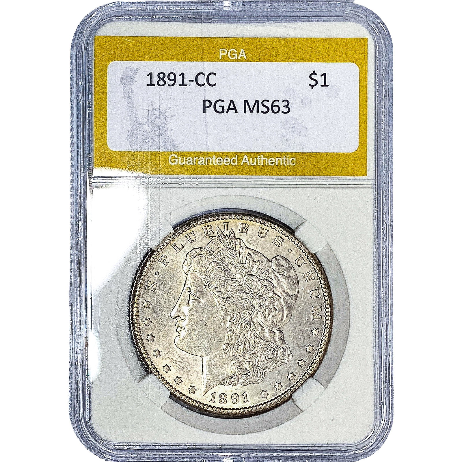 1891-CC Morgan Silver Dollar PGA MS63: 1891-CC Morgan Silver Dollar PGA MS63
