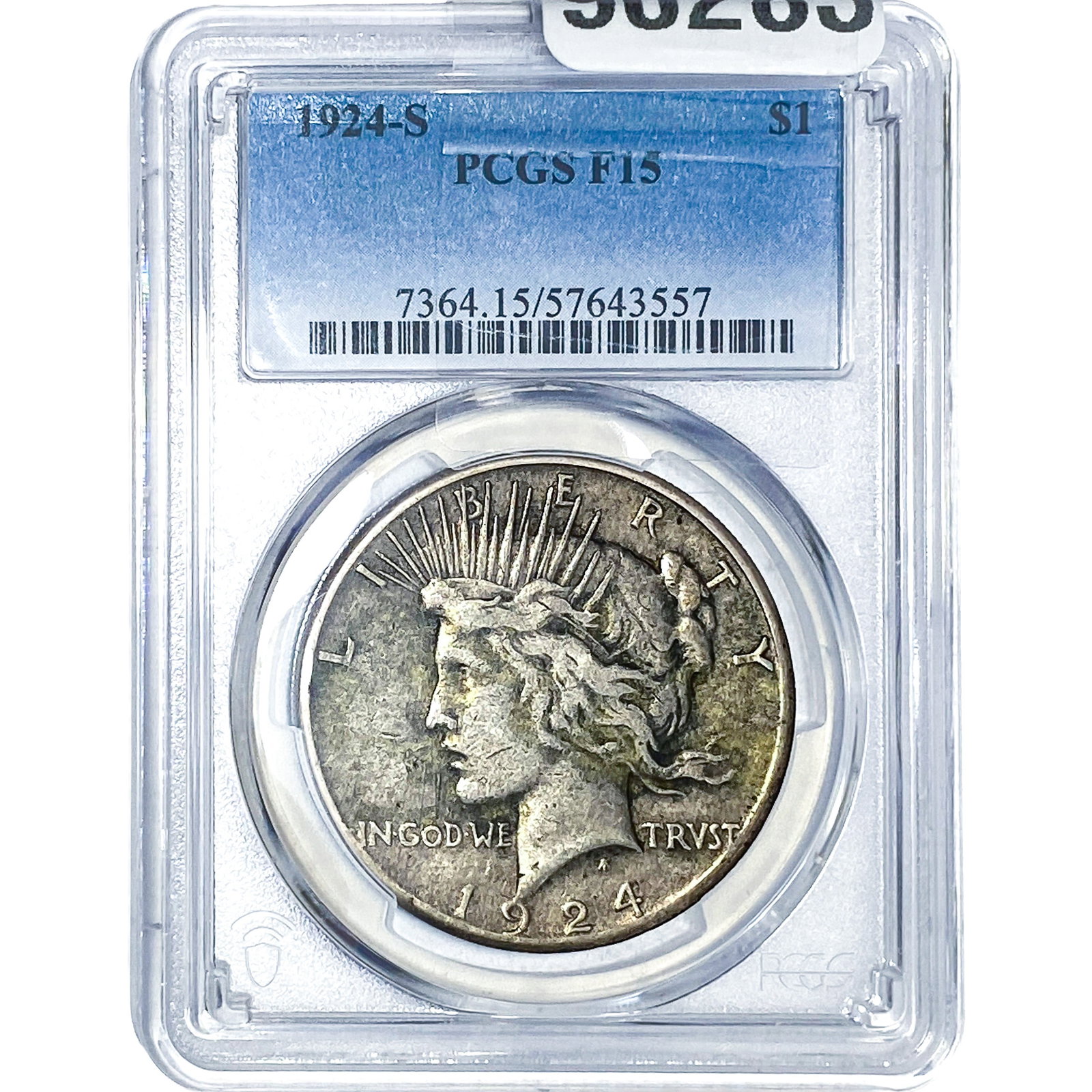 1924-S Silver Peace Dollar PCGS F15: 1924-S Silver Peace Dollar PCGS F15