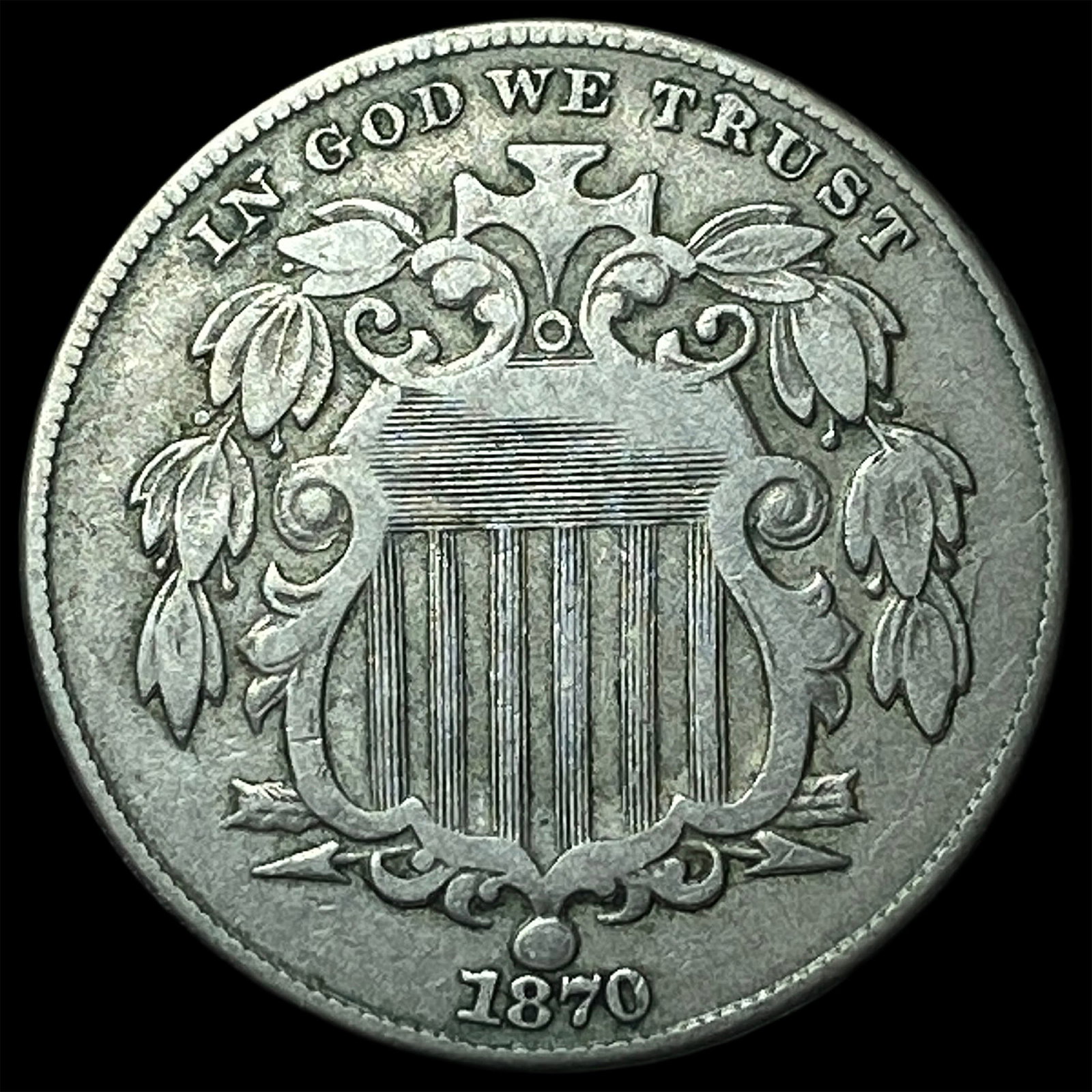 1870 Shield Nickel NEARLY UNCIRCULATED: 1870 Shield Nickel NEARLY UNCIRCULATED