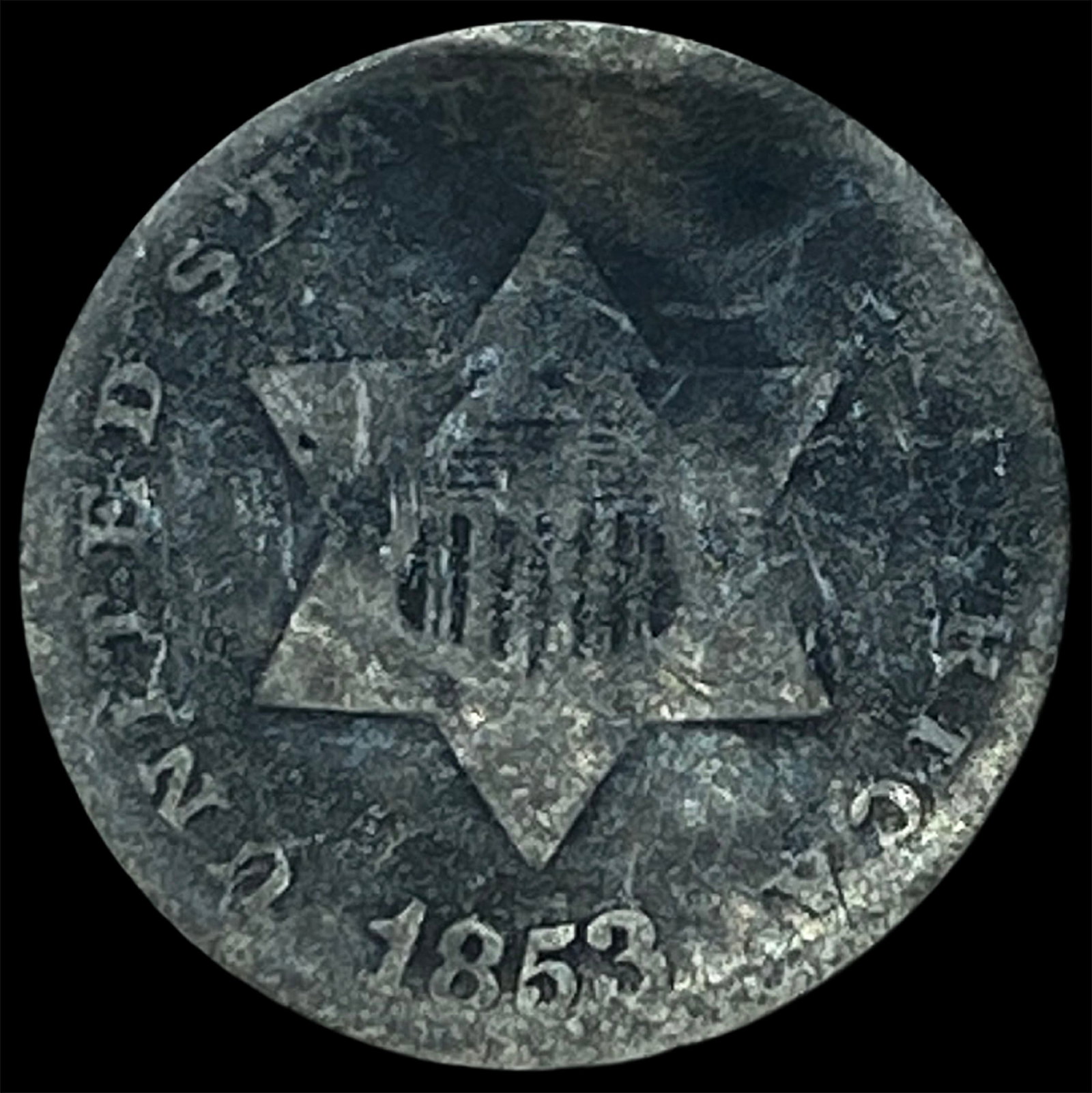 1853 Silver Three-Cent Piece NICELY CIRCULATED: 1853 Silver Three-Cent Piece NICELY CIRCULATED