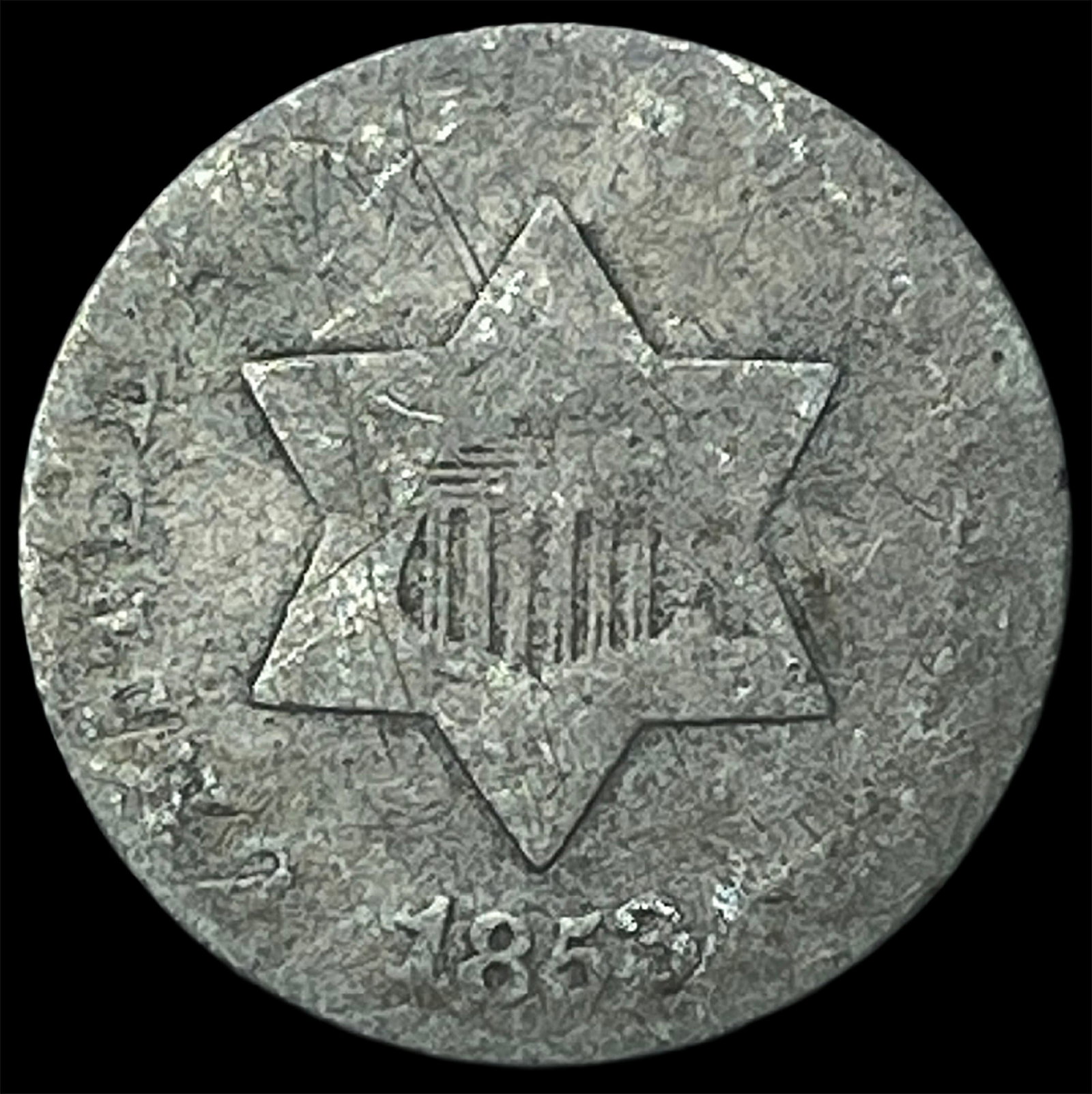 1853 Silver Three-Cent Piece NICELY CIRCULATED: 1853 Silver Three-Cent Piece NICELY CIRCULATED