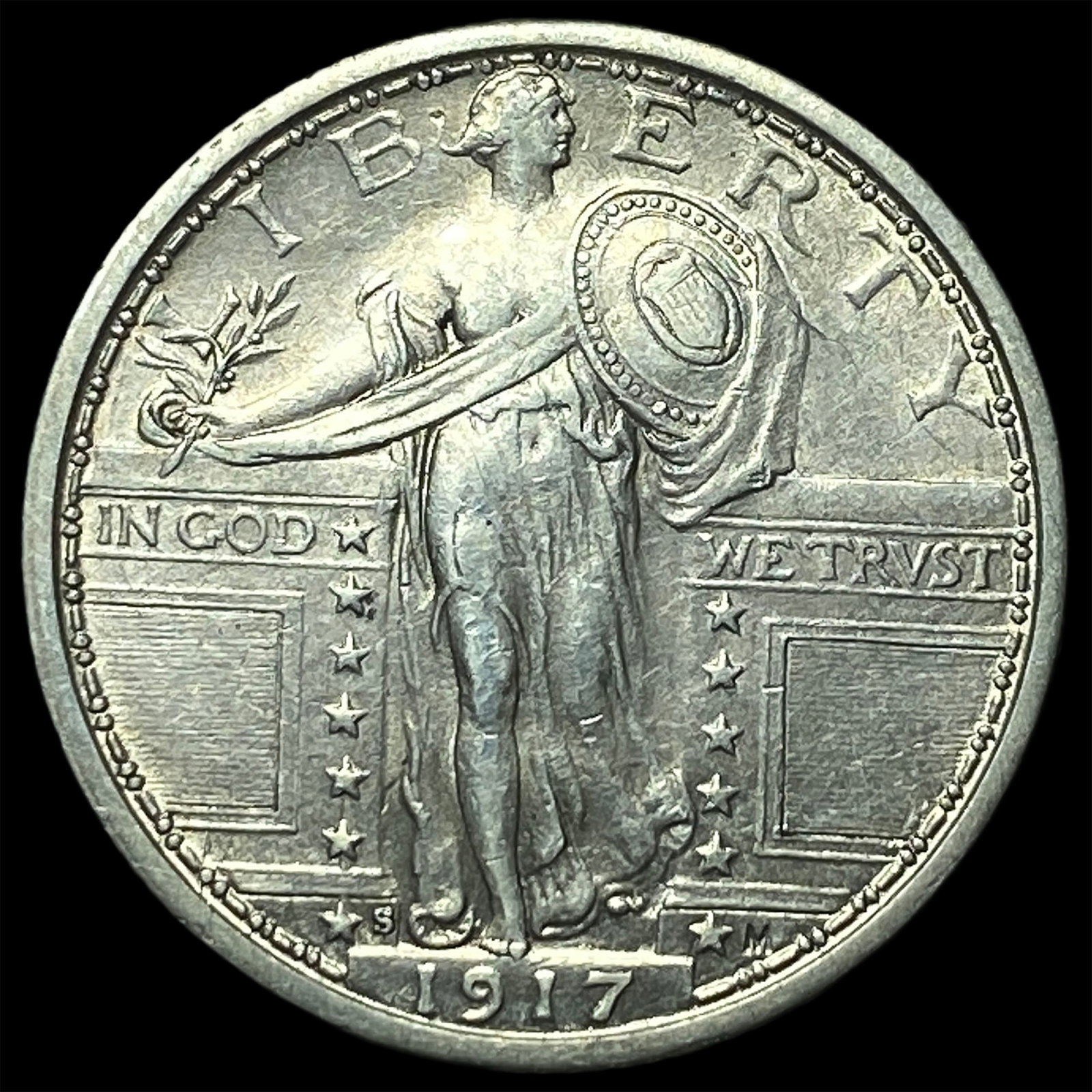 1917-S Silver Standing Liberty Quarter ABOUT UNCIRCULATED: 1917-S Silver Standing Liberty Quarter ABOUT UNCIRCULATED