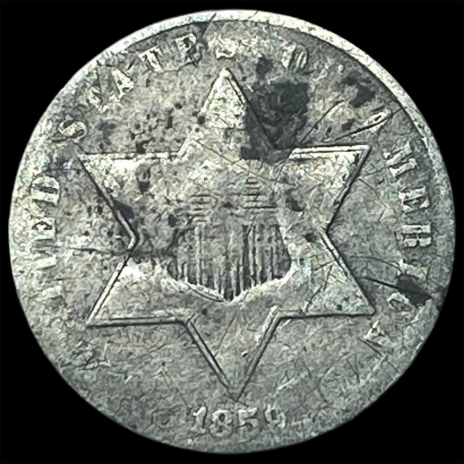 1859 Silver Three-Cent Piece NICELY CIRCULATED: 1859 Silver Three-Cent Piece NICELY CIRCULATED