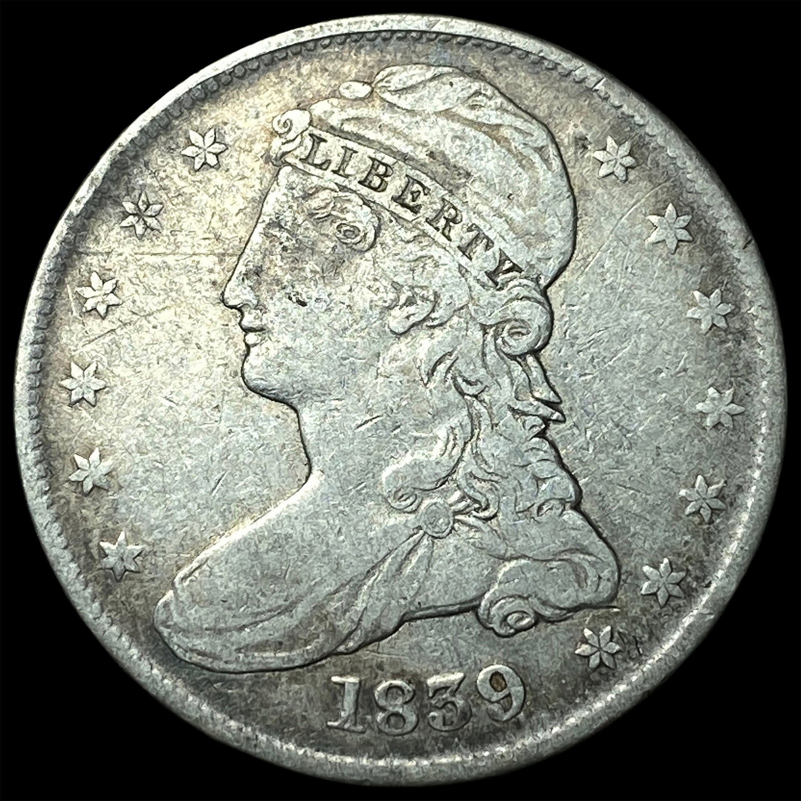 1839 Silver Half Dollar (Capped Bust) NICELY CIRCULATED: 1839 Silver Half Dollar (Capped Bust) NICELY CIRCULATED