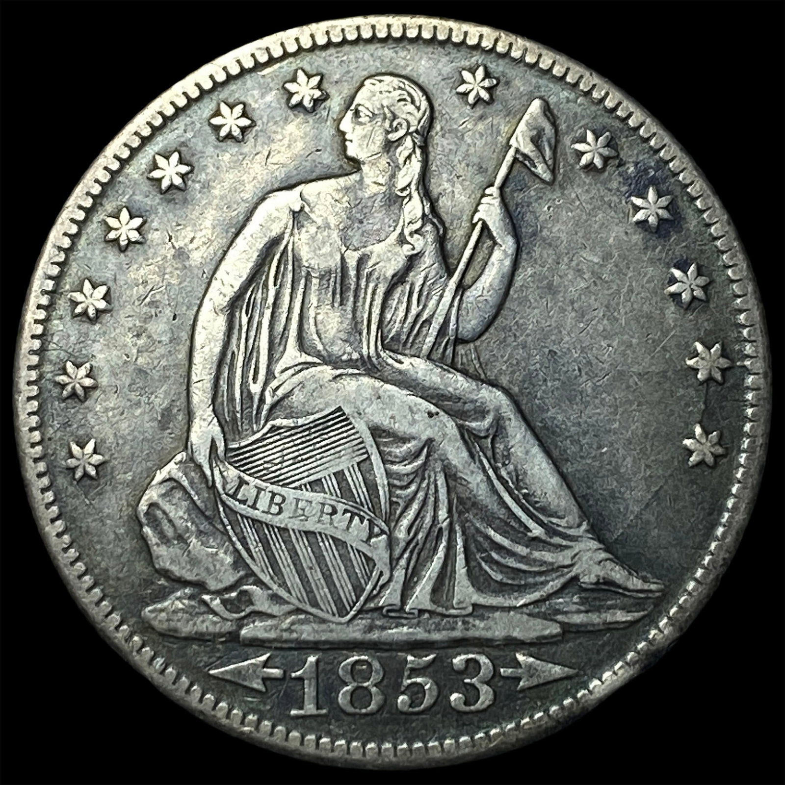 1853-O Arrows Seated Liberty Half Dollar CLOSELY UNCIRCULATED: 1853-O Arrows Seated Liberty Half Dollar CLOSELY UNCIRCULATED