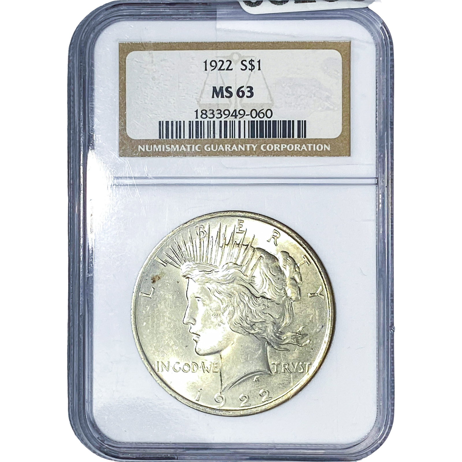 1922 Silver Peace Dollar NGC MS63: 1922 Silver Peace Dollar NGC MS63