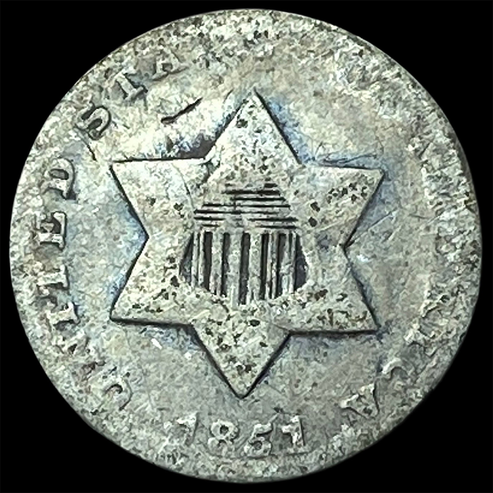 1851 Silver Three-Cent Piece NICELY CIRCULATED: 1851 Silver Three-Cent Piece NICELY CIRCULATED