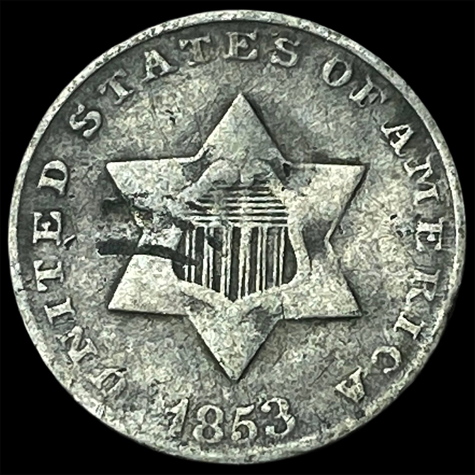 1853 Silver Three-Cent Piece NICELY CIRCULATED: 1853 Silver Three-Cent Piece NICELY CIRCULATED