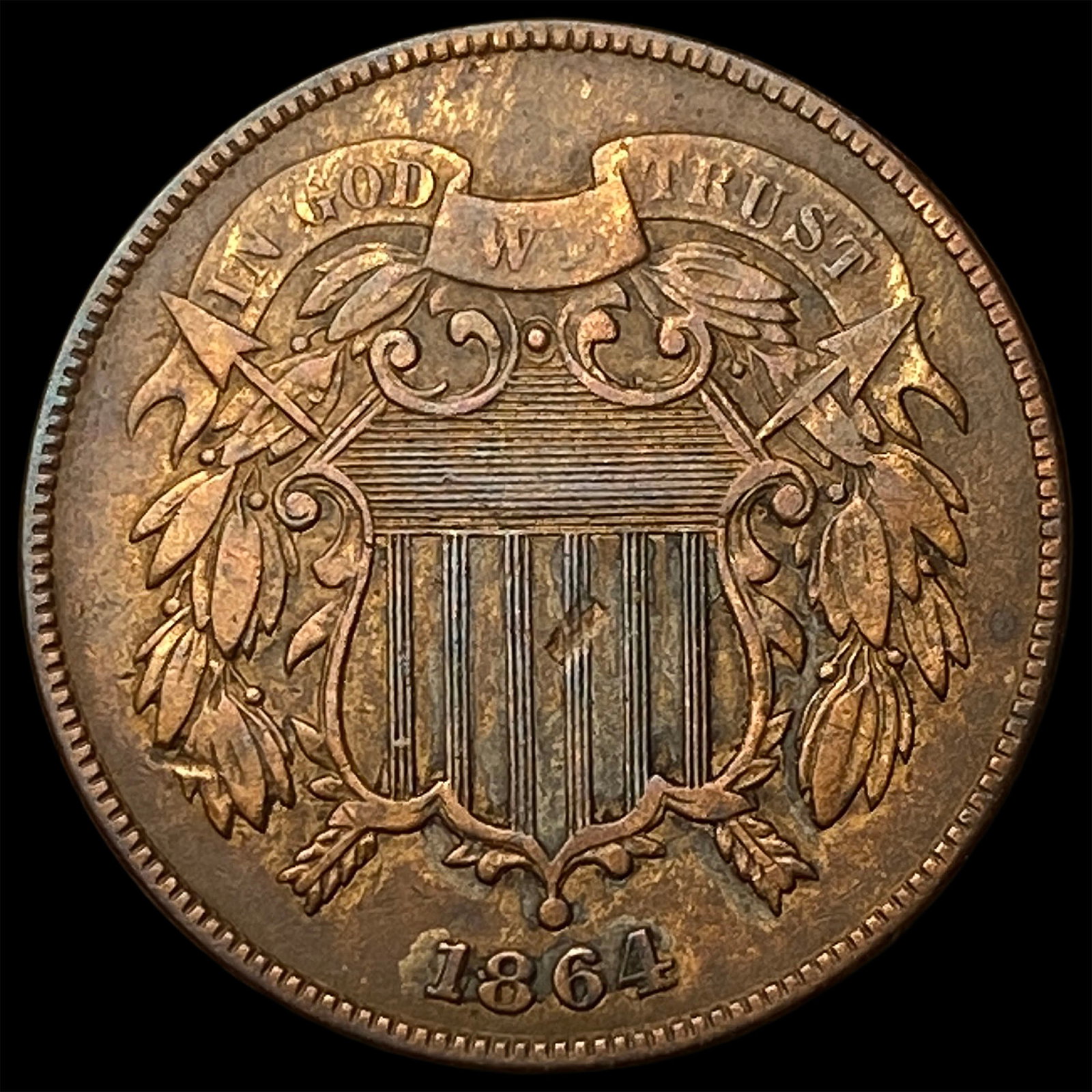 1864 Bronze Two-Cent Piece NEARLY UNCIRCULATED (1 of 2)