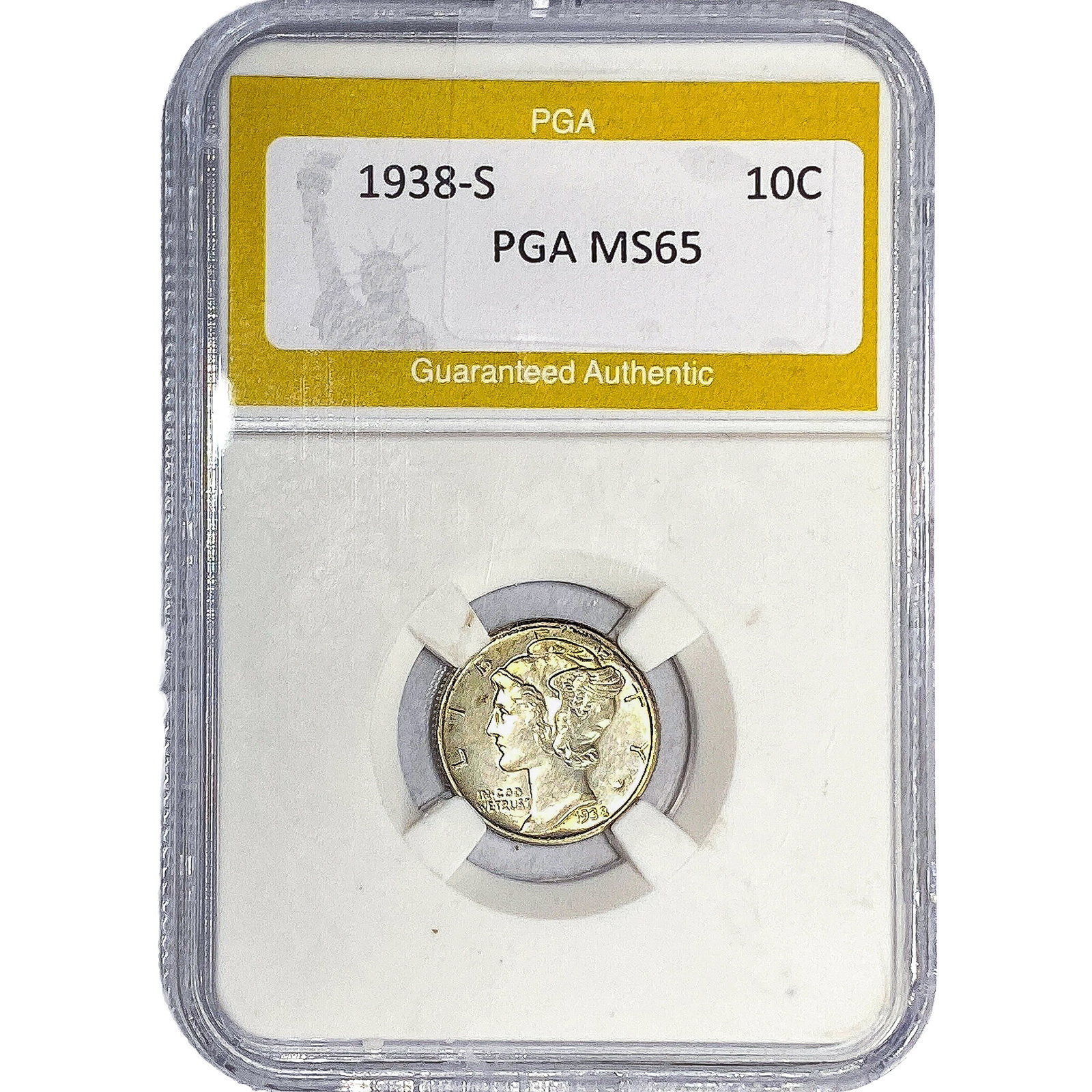 1938-S Mercury Silver Dime PGA MS65: 1938-S Mercury Silver Dime PGA MS65