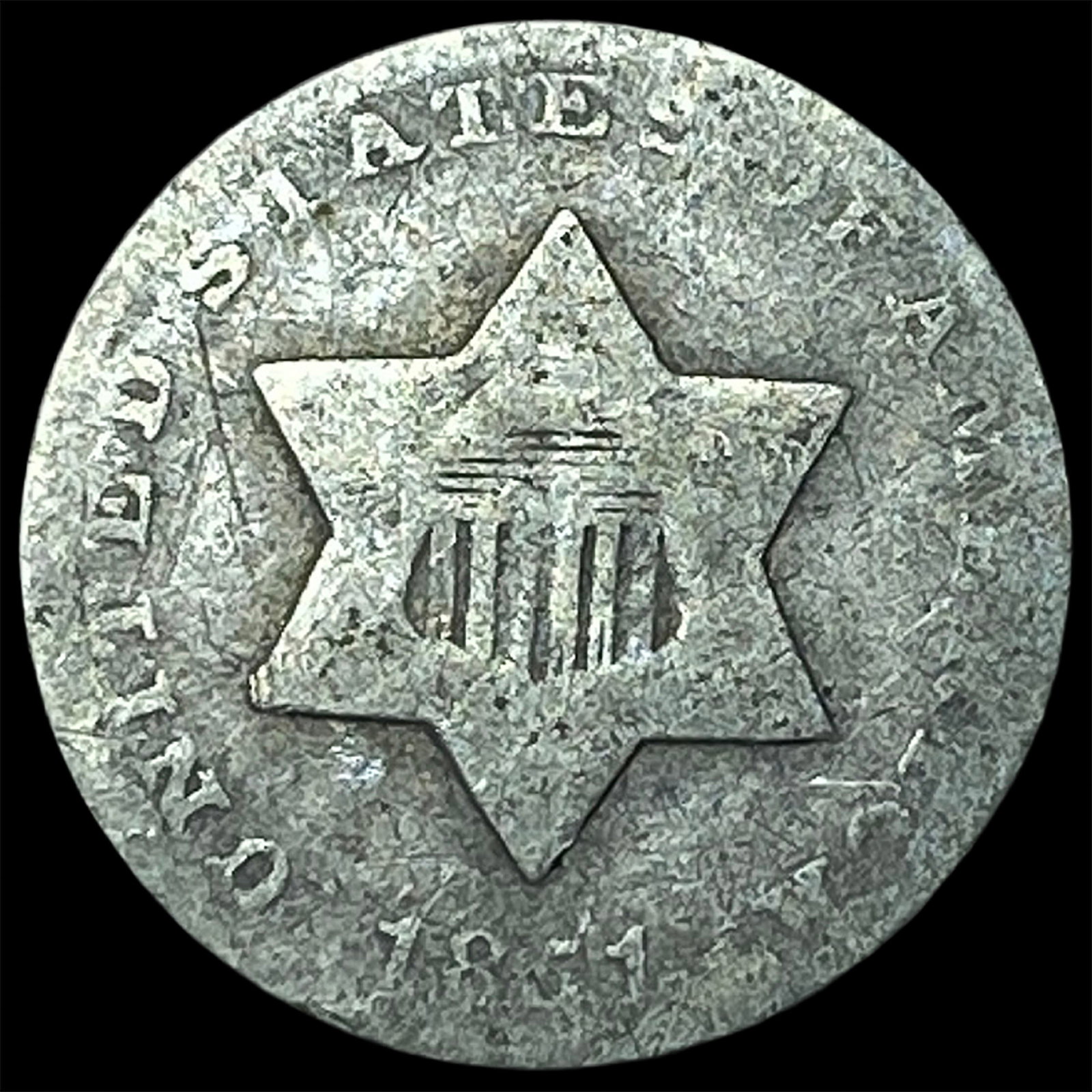 1851 Silver Three-Cent Piece NICELY CIRCULATED: 1851 Silver Three-Cent Piece NICELY CIRCULATED
