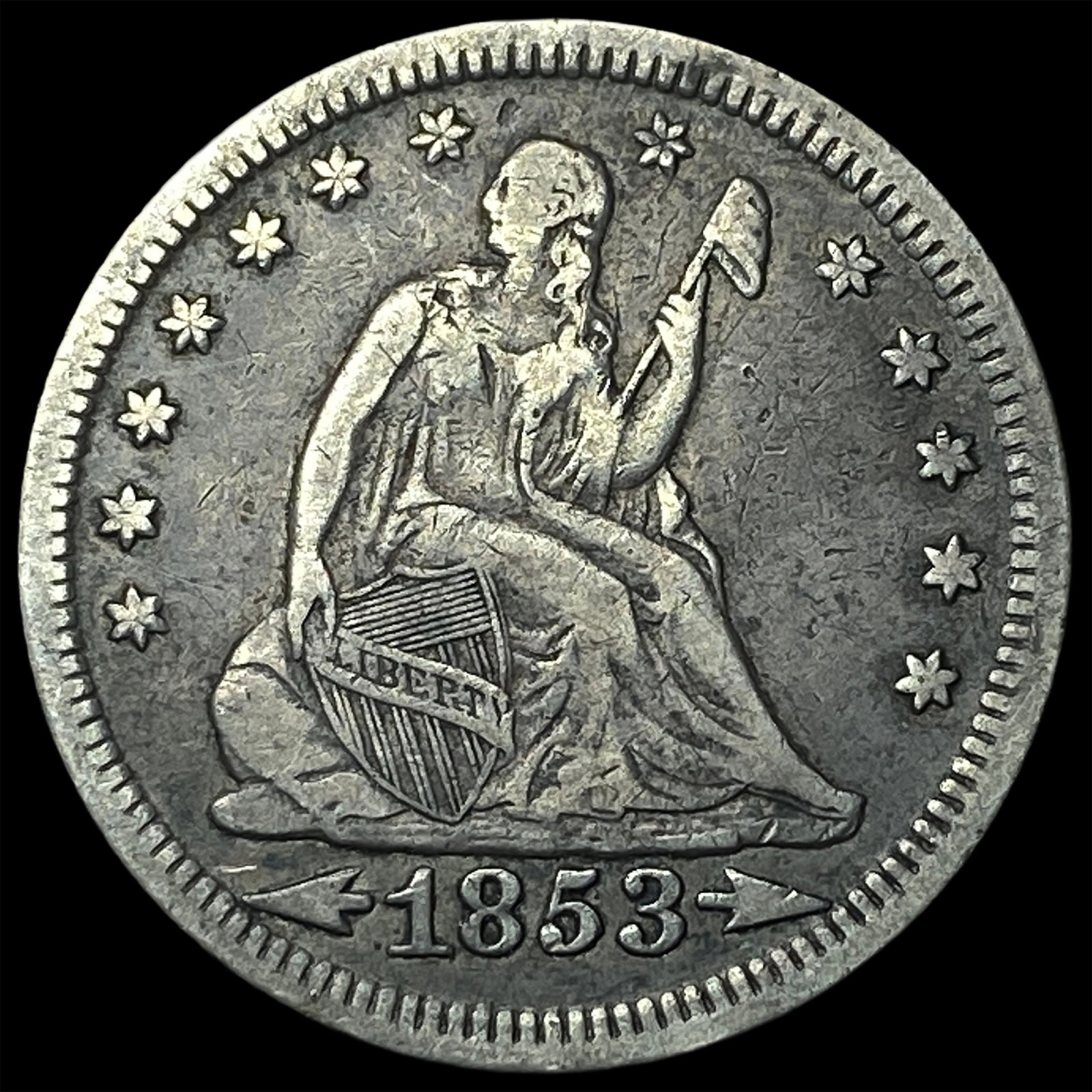 1853 Arrows Seated Liberty Quarter NEARLY UNCIRCULATED: 1853 Arrows Seated Liberty Quarter NEARLY UNCIRCULATED
