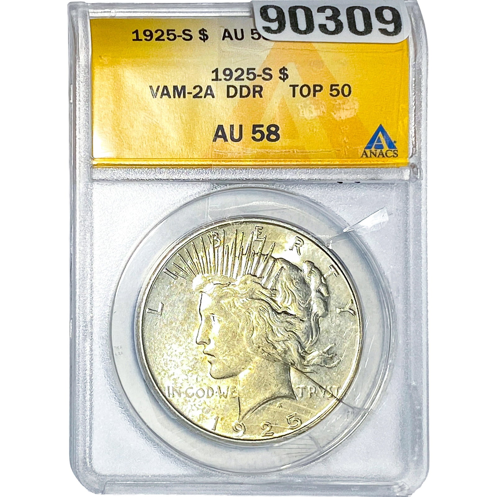 1925-S Silver Peace Dollar ANACS AU58: 1925-S Silver Peace Dollar ANACS AU58